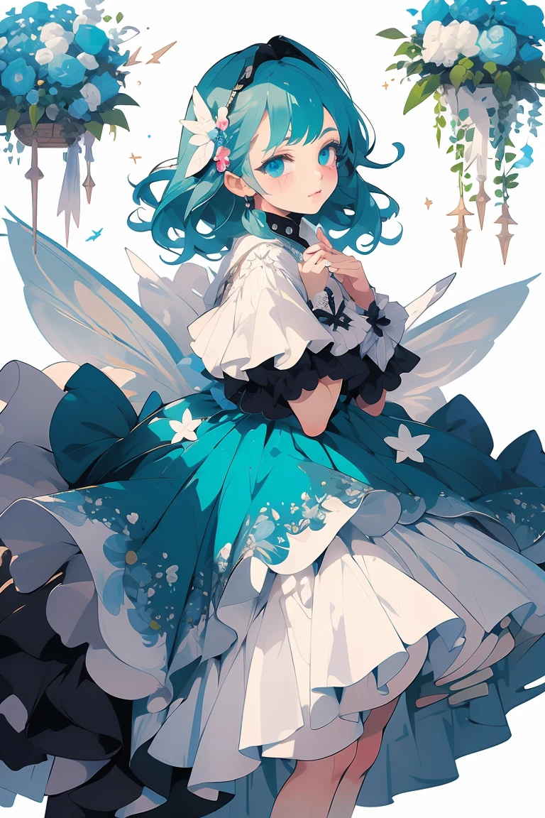 (masterpiece:1.2), best quality,PIXIV,fairy tale girl, 1 girl, teal hair, teal eyes, teal dress, lolita fashion, teal theme