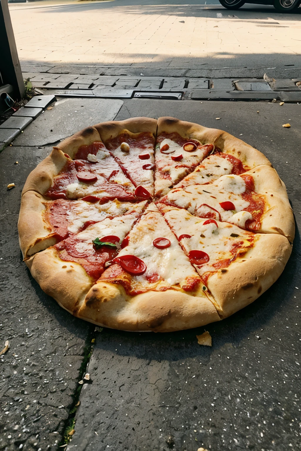 pizza lying on the ground of a pizzeria
