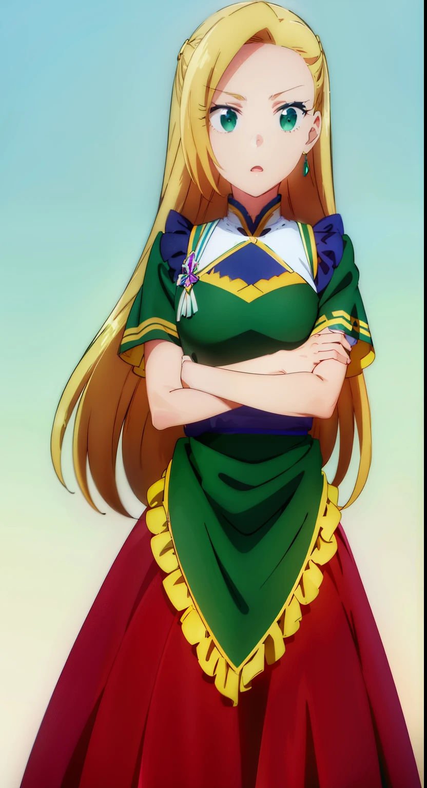 (((highest quality))), ((super detailed)),katalina、 ((illustrinion)), ((messy hair)), ((frills)), (1 girl),(一人in),,cowboy_shot,crossed_arm,looking for_in_viewer,Open_mouth,simple_background,Are standing,rining:Safety,agriculture_clothing,green_Clothes,green_eye,((highest quality))), ((super detailed)), ((illustrinion)), ((messy hair)), ((frills)), (1 girl),(一人in),,cowboy_shot,crossed_arm,looking for_in_viewer,Open_mouth,simple_background,Are standing,rining:Safety,agriculture_clothing,green_Clothes,green_eye,