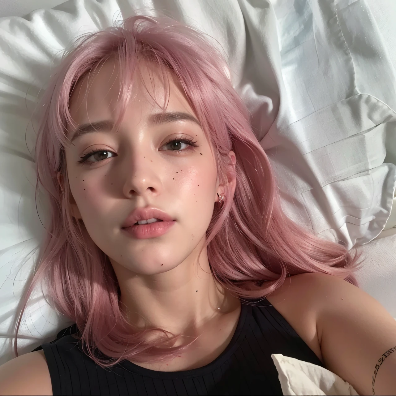 arafed woman with cabelo rosa laying in bed with white sheets, with cabelo rosa, cabelo rosado e ralo, cabelo rosa, cabelo liso rosa, cute girl with short cabelo rosa, flowing cabelo rosa, light cabelo rosa, cabelo com franja branca, Rosa, long flowing cabelo rosa, cabelo lilás, tom de pele rosa pastel, pastel rosa, long cabelo rosa