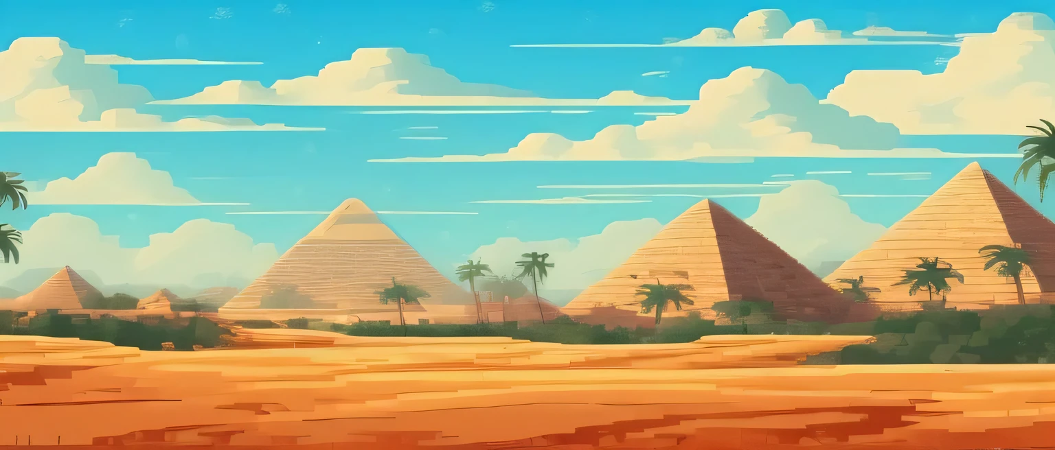 pixel art desert landscape with pyramids and palm trees, egyptian landscape, pyramids in background, pyramids in the desert, pyramids in the background, egyptian environment, pyramids of egypt, egyptian setting, pyramid background, pyramids style, pyramids, pyramids of giza, egypt themed art, built in the egyptian desert, egyptian atmosphere, ancient city landscape, ancient pyramid, background artwork