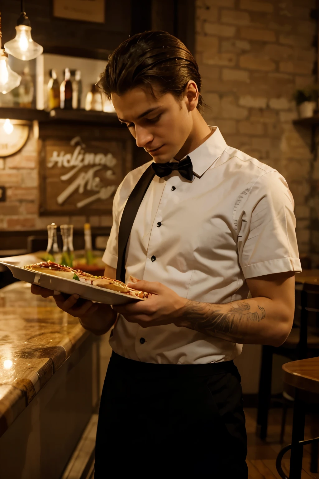 young pizzeria waiter being sad after being dissmissed