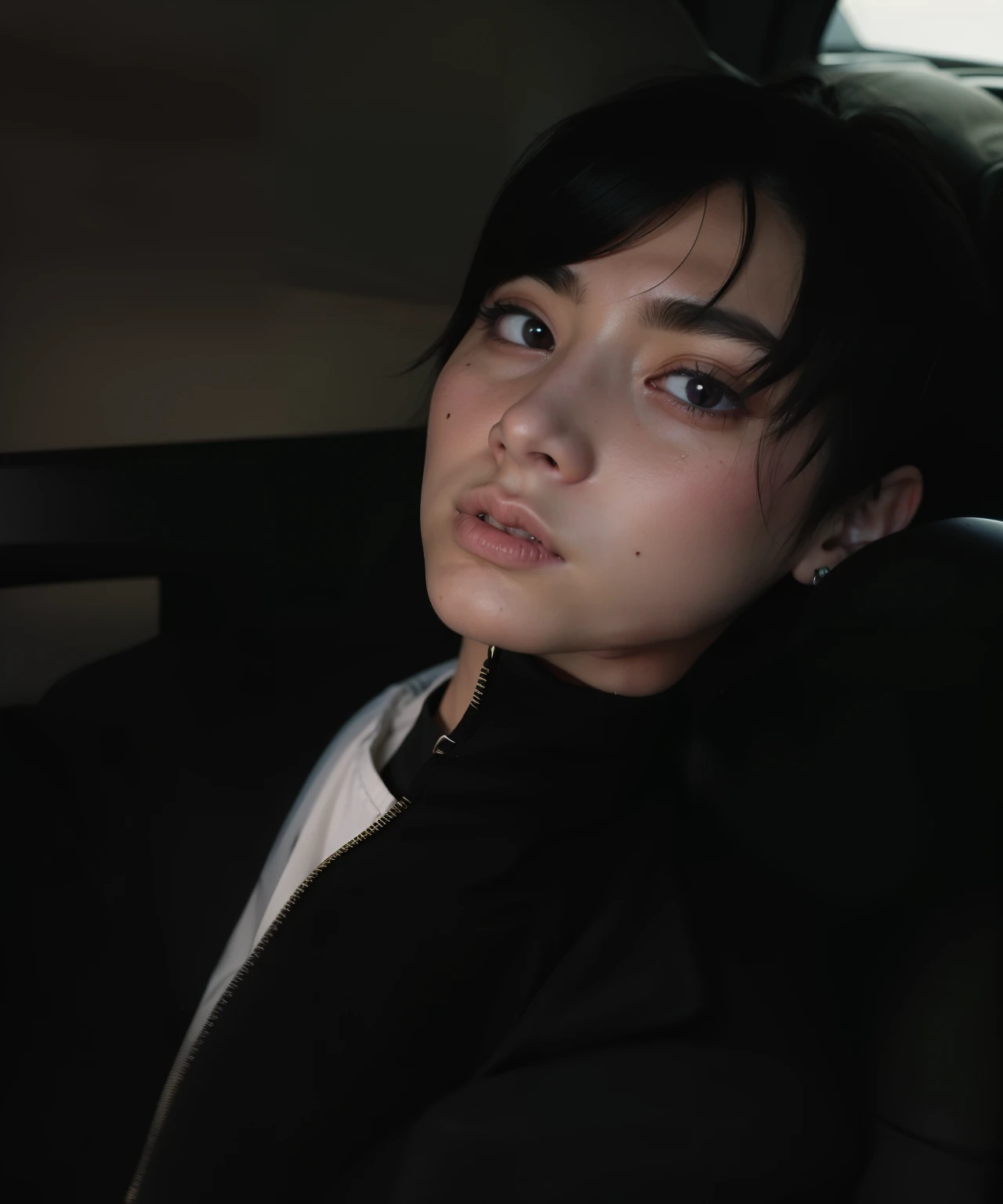 mulher em uma jaqueta preta sentada em um carro, Jungkook, taken at the beginning of 2020, cai xukun, Jinyoung Shin, Yoongi de cabelo preto, hyung tae, imagem de perfil, ele tem cerca de 20 anos, ele tem cerca de 2 0 anos, pintar ulzzang, headshot imagem de perfilture, imagem de perfilture 1024px