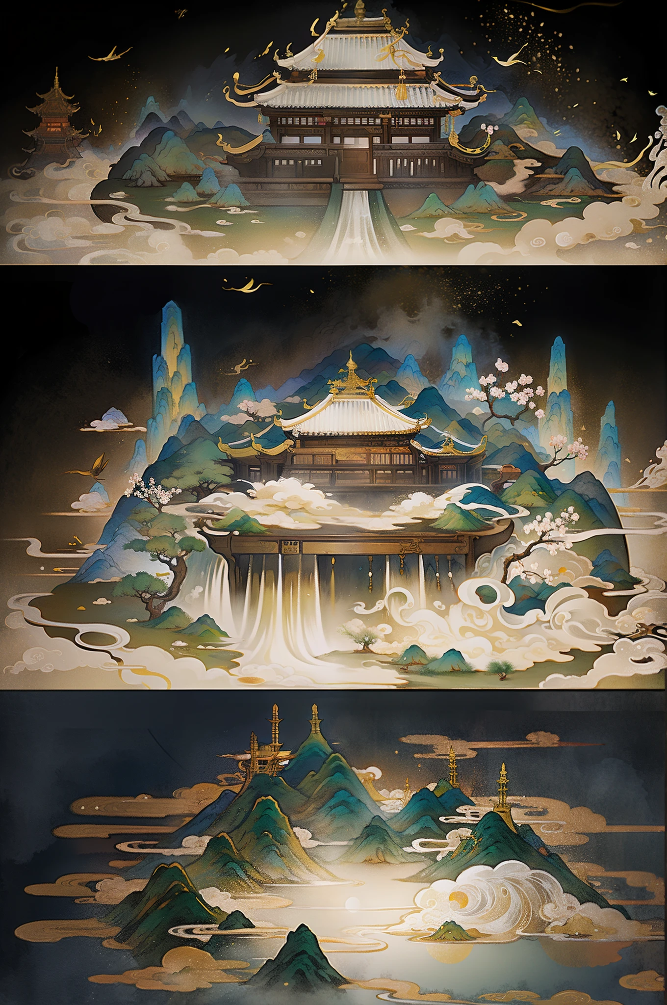 Below the clouds,Room,ink,distant mountains,Xiangyun