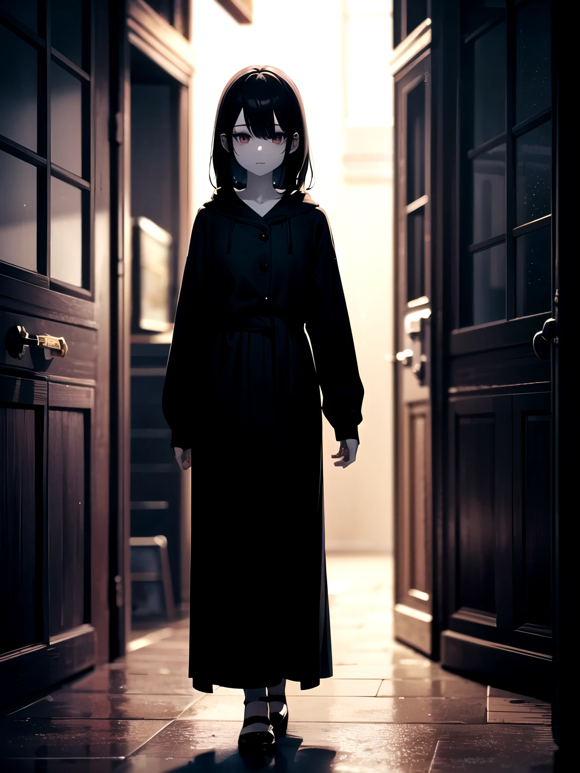 full_body!!, A dark rooted girl with a pale face, nooks of the eye