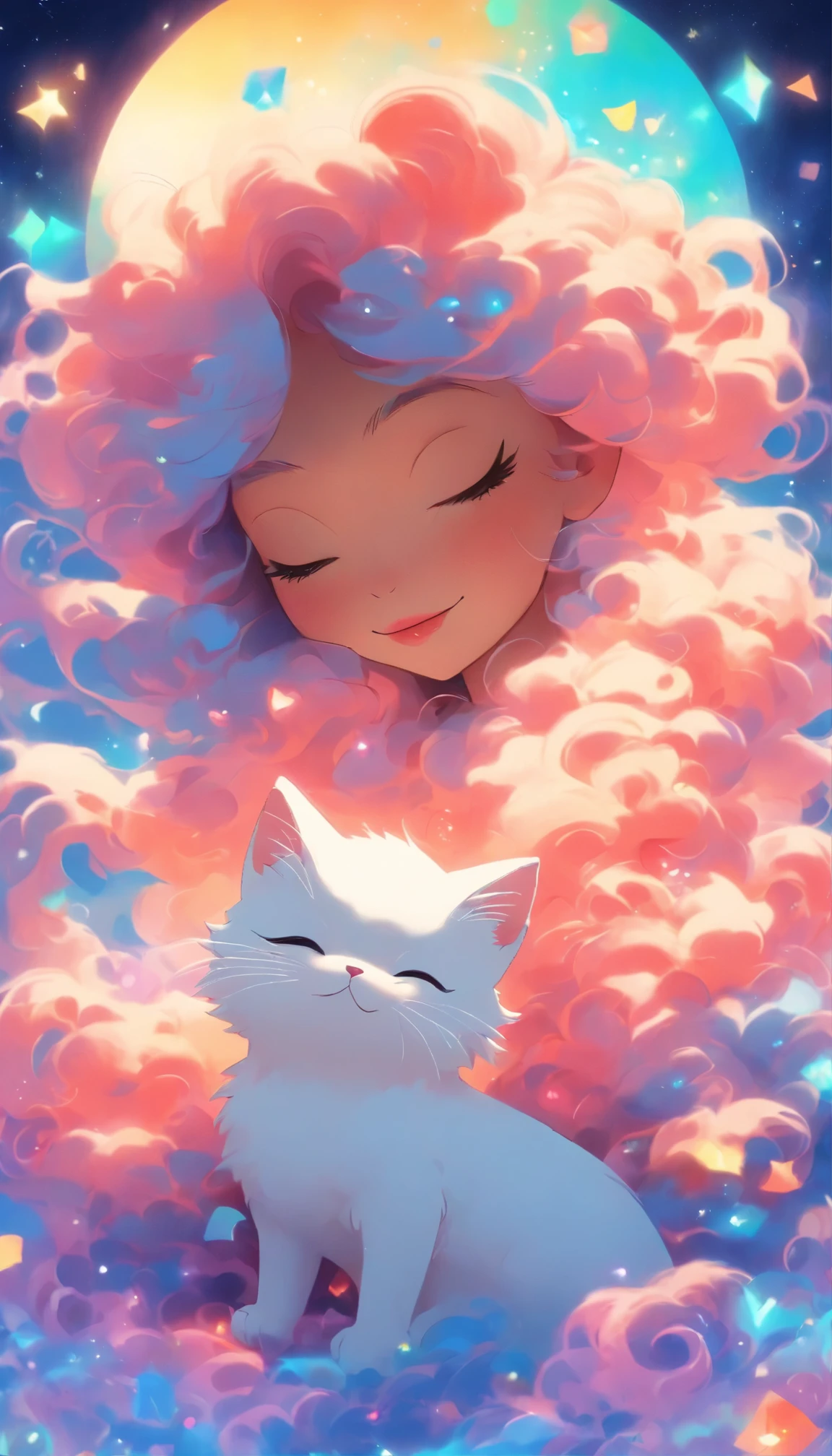 there is a dog kissing a white kitty beeple and jeremiah ketner, dreamy art, by Lucia Peka, beautiful art, dog as a god, dreamlike art, beautiful image ever created, gorgeous art, dreamlike surrealism, absolutely outstanding image, beeple!!, very very surreal, very very beautiful furry art, fantasy fox love
