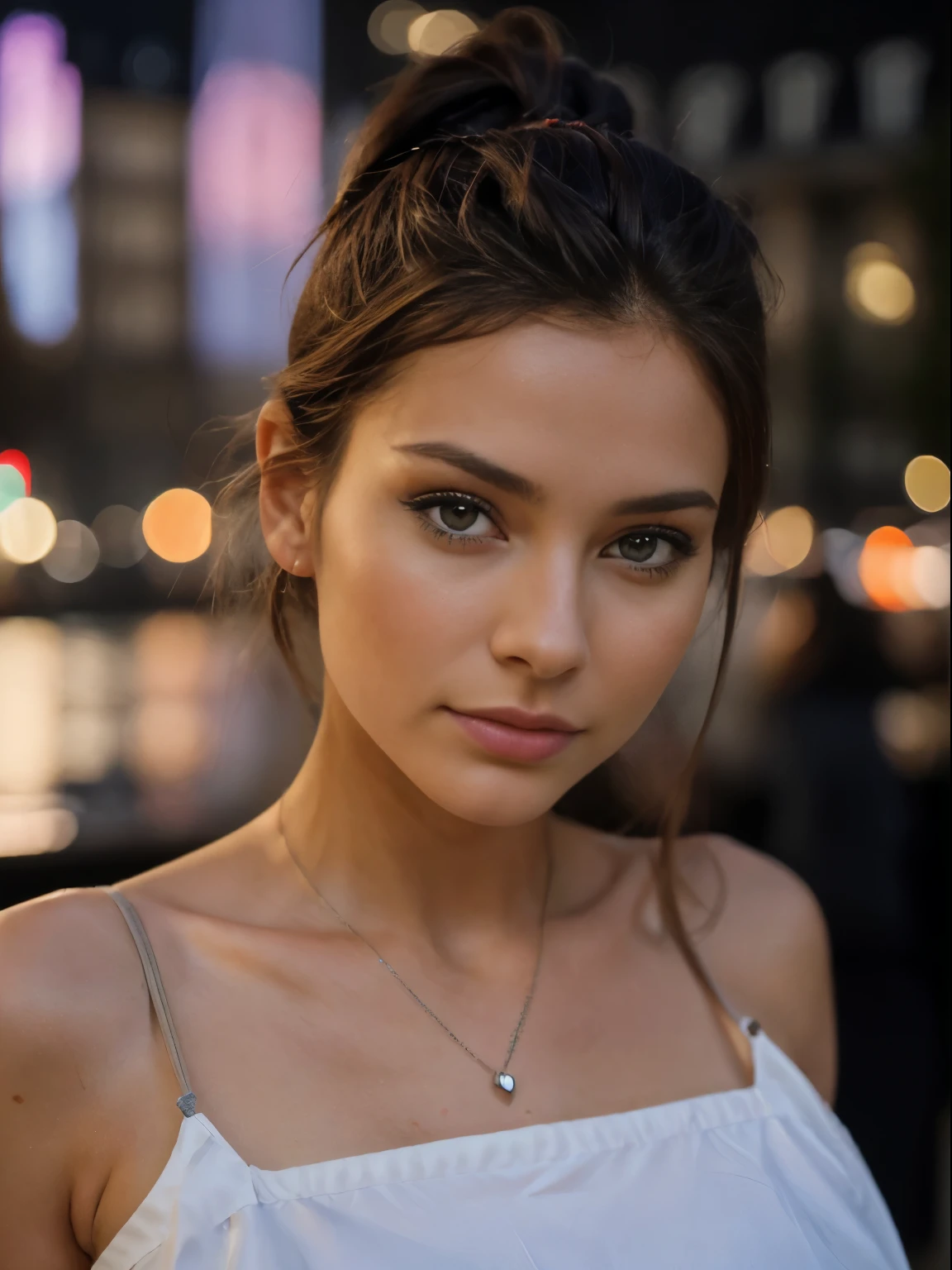 chef-d'artwork, 1gril, ((chef-d'artwork, best quality, HD)),corps entier, ultra HD, (photorealistic: 1.4), seulement, une belle fille, A bottomless European model, debout, 20 ans, well dressed, beau visage, maquillage naturel, Cheveux courts bob, Paris skyline de nuit dans le fond, photographie, photo iphone de nuit, Realistic, first quality, Delicate face, Low diffuse light, peau naturelle, 8k euh, High quality, grain filmique, iPhone, Sequenced RAW photo, doigt mordant, detailed face, Slightly blurred detailed backgrounds, HDR, photo realistic, Photo professionnelle, flirter avec le spectateur, photorealistic. petit tatouage coeur sur le sein gauche