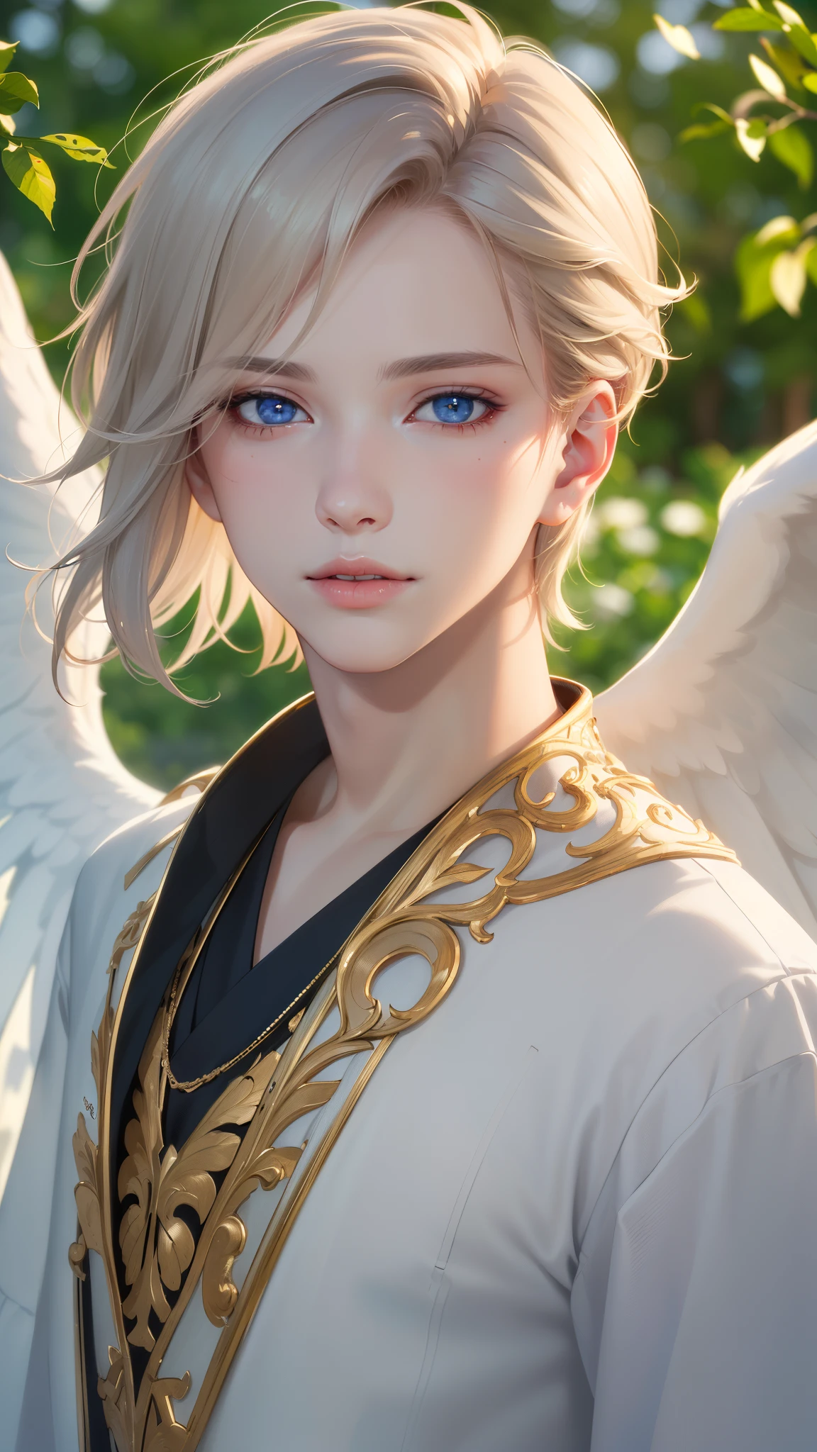 (best quality,4k,8k,highres,masterpiece:1.2),ultra-detailed,(realistic,photorealistic,photo-realistic:1.37),portraits,
anime,boy with beautiful detailed eyes,boy with beautiful detailed lips,anime boy with angel wings,anime boy in original clothing,anime boy with open wings,boy in realistic garden background