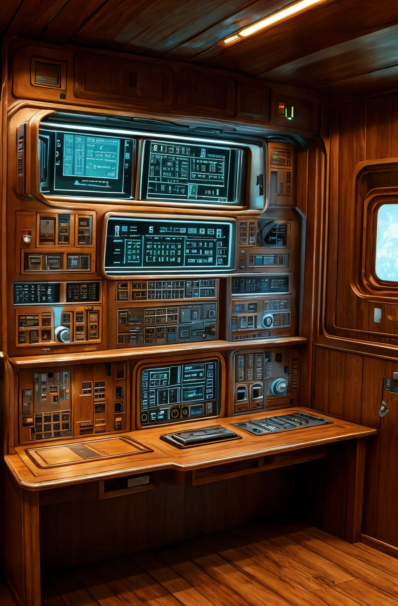 A dirty old electronic control panel for a starship.