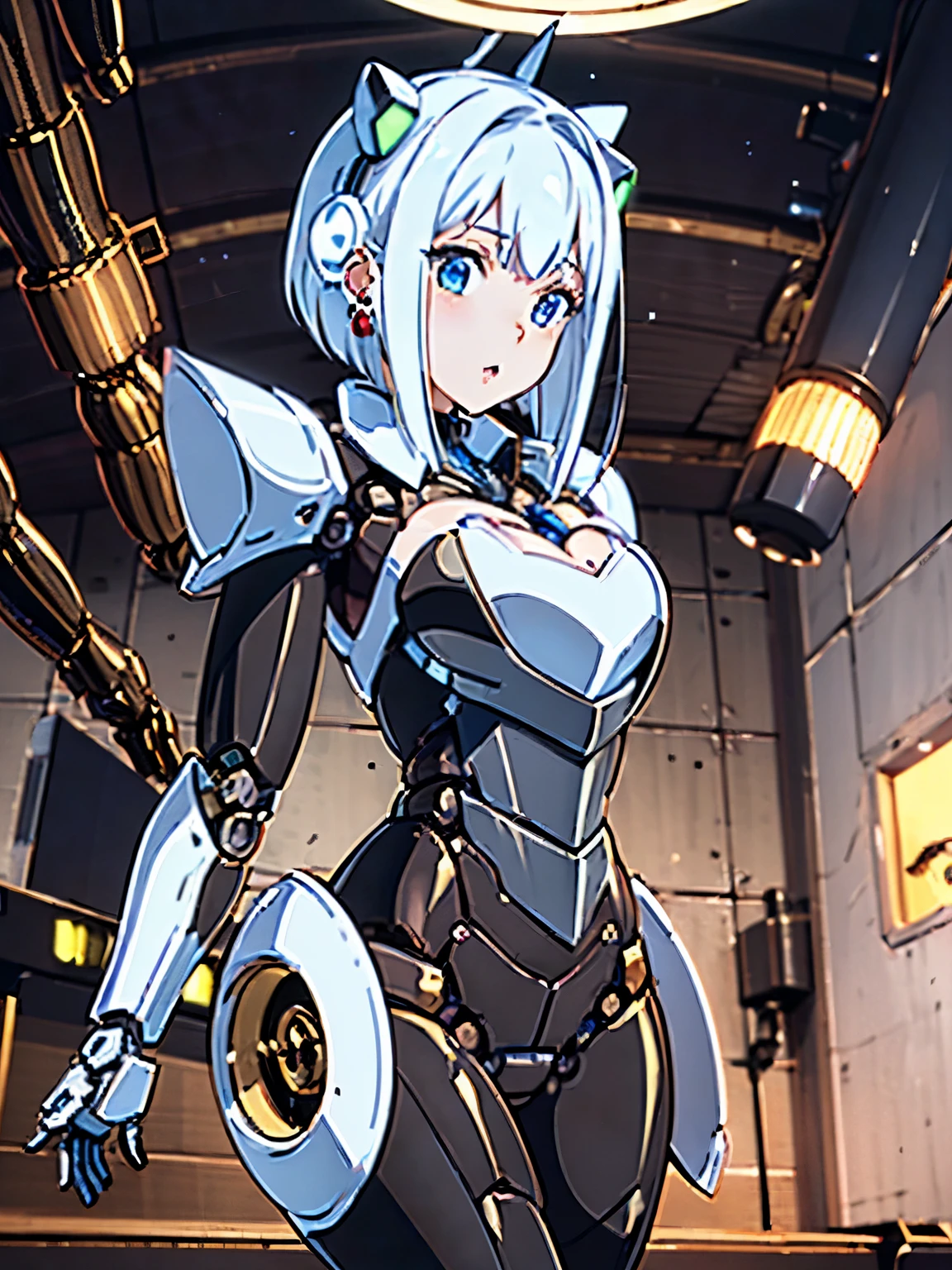 ((((alone:1.6))))、未来的な白い光沢のある重装甲robot suitを着た女の子が写真を撮る、perfect android girl, Gynoid cyborg heavily armored body, perfect anime cyborg woman, beautiful female android!, female robot, fully robotized girl, cute cyborg girl, robot suit, Girl wearing mechanical cyber armor, cyber suit, beutiful white girl cyborg, beautiful female android, beautiful girl cyborg、cute cyborg girl with short bob hair、Gravure Model Android Beautiful Girl、Gravure model robot beautiful girl、(laughter)、((Rounded white massive chest armor:1.8))、(((Mechanical headgear in both ears:1.6)))、(((robot girl)))、(((Beautiful Girls Android)))、(((Face waiting for kiss:1.6)))