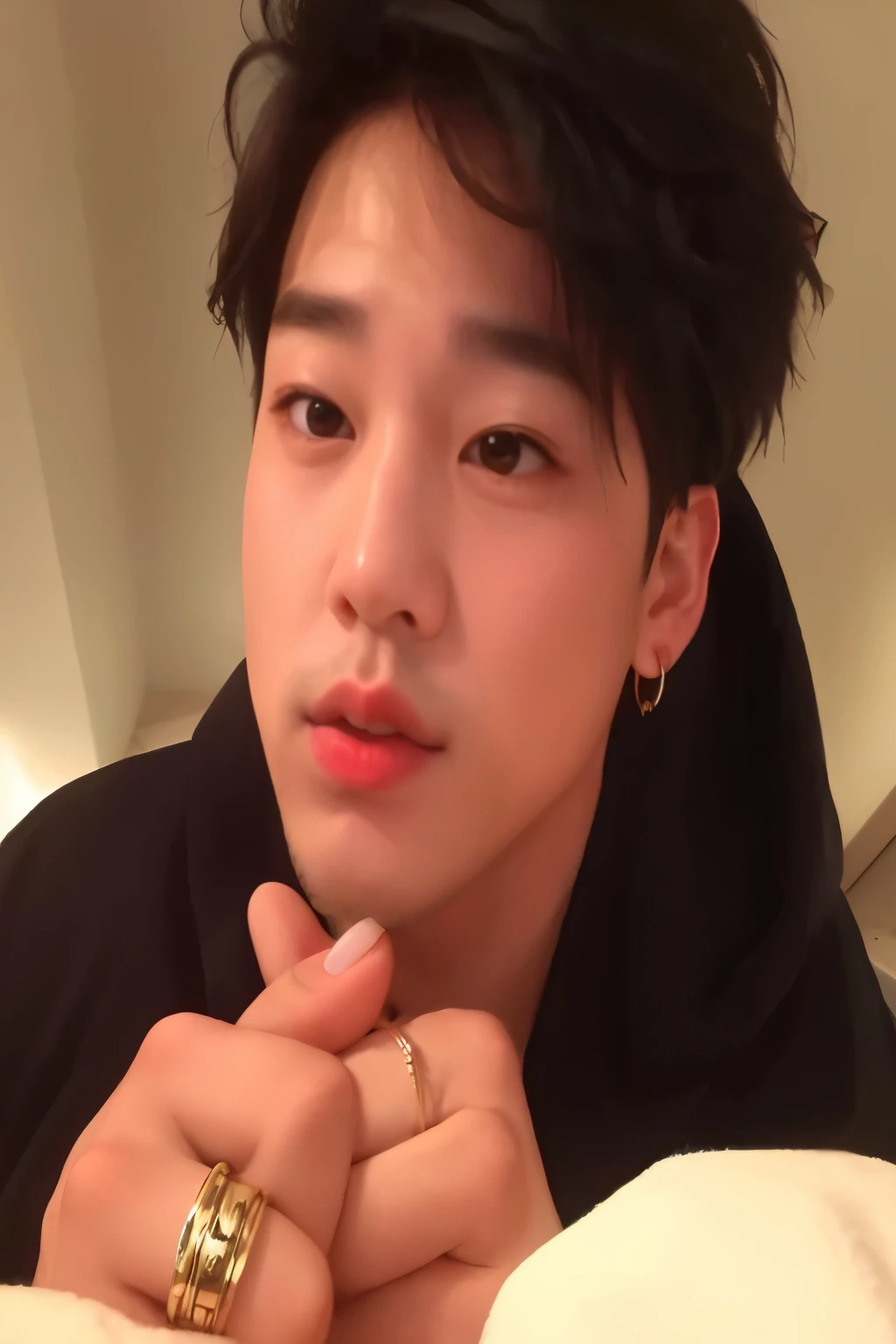 there is a man with a ring on his finger and a ring on his finger, jimin\'s plump lips, jimin\'s right eyelid swollen, jimin\'s grecian nose, accurate jimin face, park jimin, jimin, hyung tae, taejune kim, wan adorable korean face, hong june hyung, hsiao-ron, jossi of blackpink