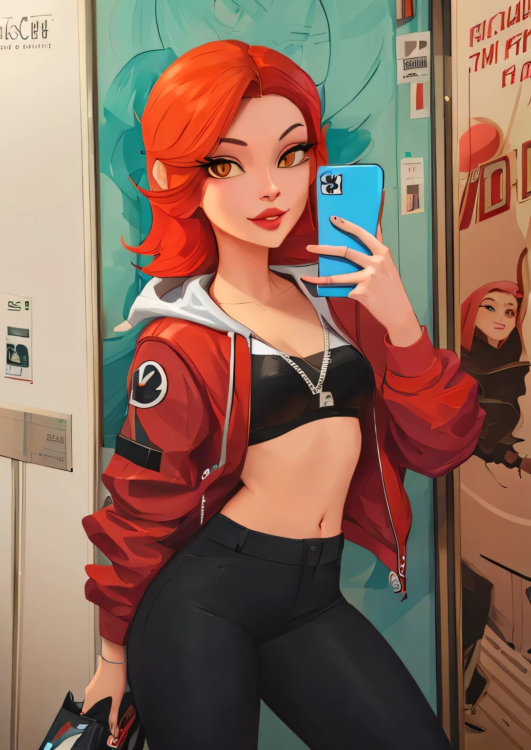 a woman in a red jacket taking a selfie with her phone, lois van baarle and rossdraws, loish art style, inspired by loish, in the style of ross tran, artgerm and lois van baarle, inspired by Ross Tran, anime vibes, rossdraws cartoon vibrant, ig model | artgerm, loish |