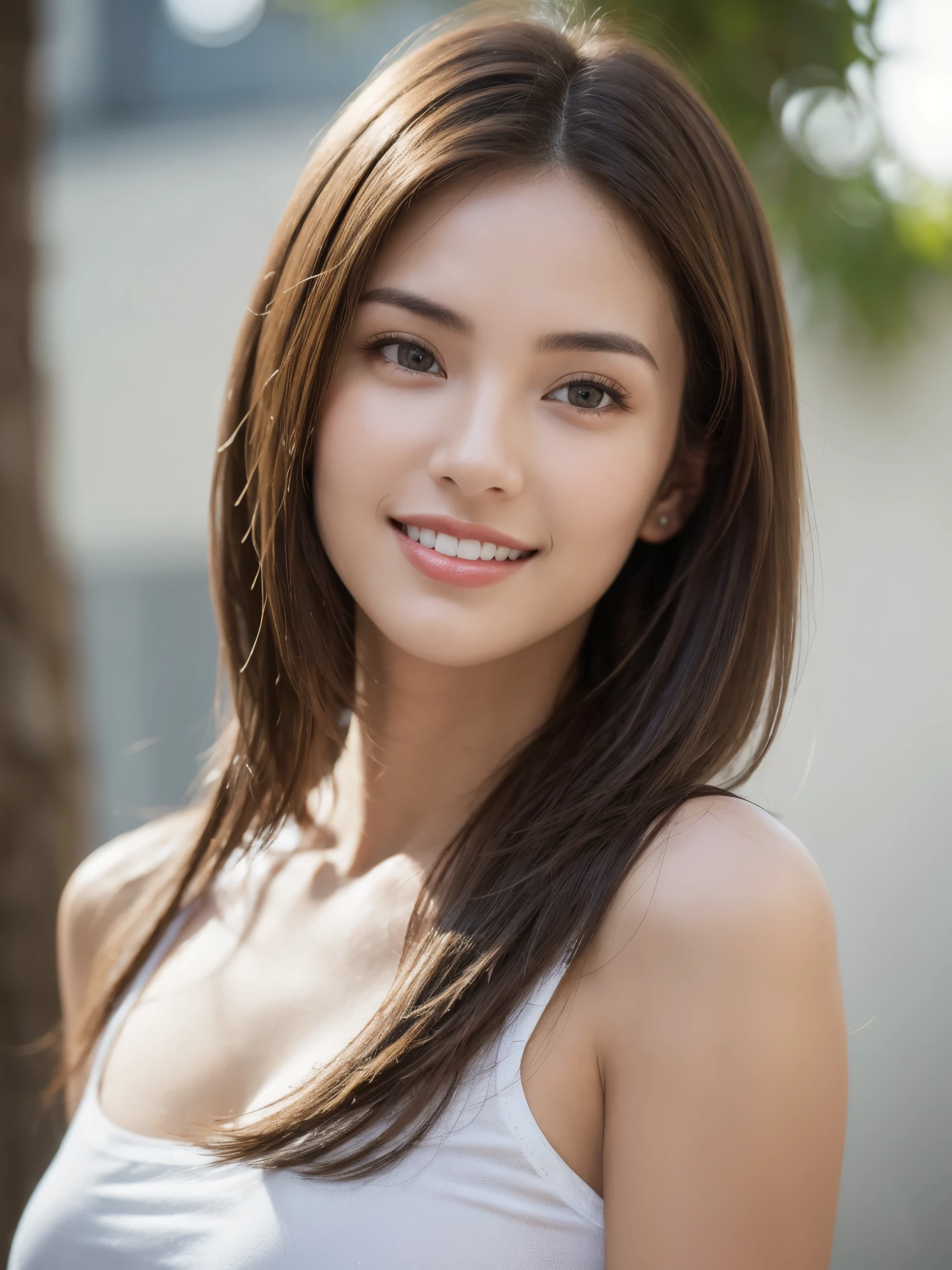 get dressed, (photo realistic:1.4), (hyper realistic:1.4), (realistic:1.3), (The light is softer.:1.05), (Increase qualityแสงในโรงภาพยนตร์:0.9), 32ก, 1 girl,20yo girl, realistic lighting, Backlight, light on face, Traces of radiation., (Brighter lighting:1.2), She smiled showing beautiful white teeth,(Increase quality:1.4), (The best quality genuine skin), Finely detailed eyes, Finely detailed faces, (Tired and sleepy and satisfied:0.0), Face close-up, t-shirt, (Increase the mood of the body:1.1), Shiny skin