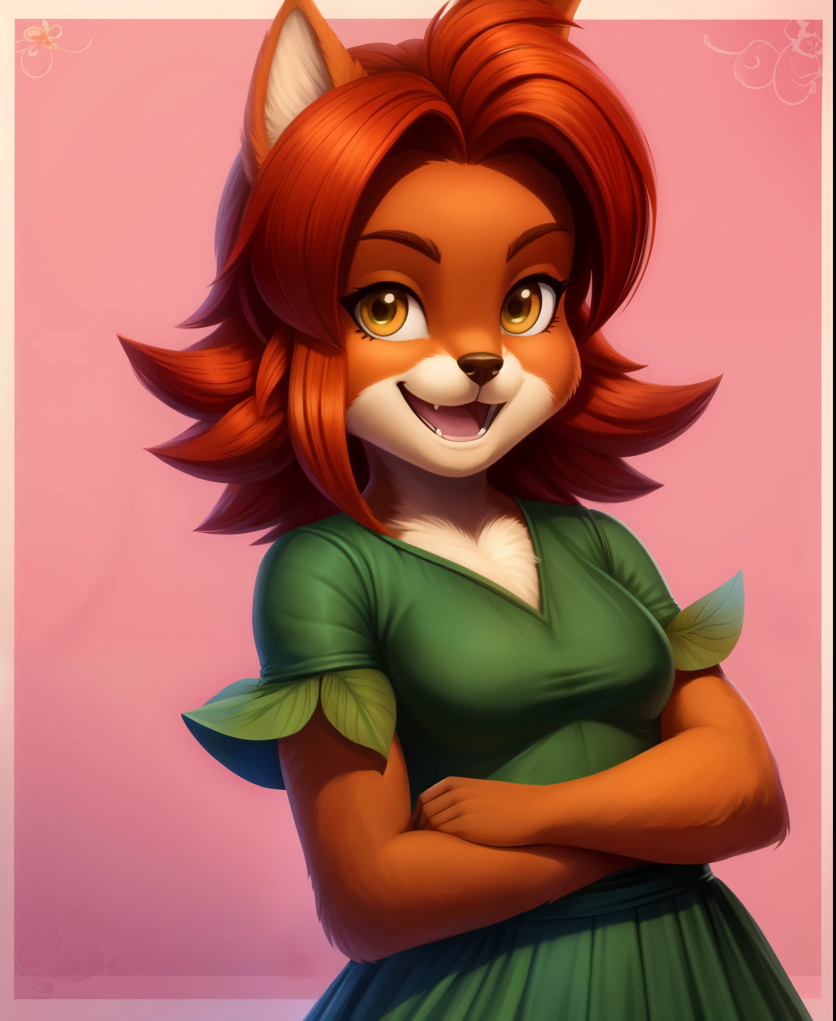 desfoque selvagem,,, Elora Peludo, detailed and extremely fofoy body fur, fofo, obra de arte, olhando para cima belas paisagens, fundo detalhado, feliz, vestido de folha