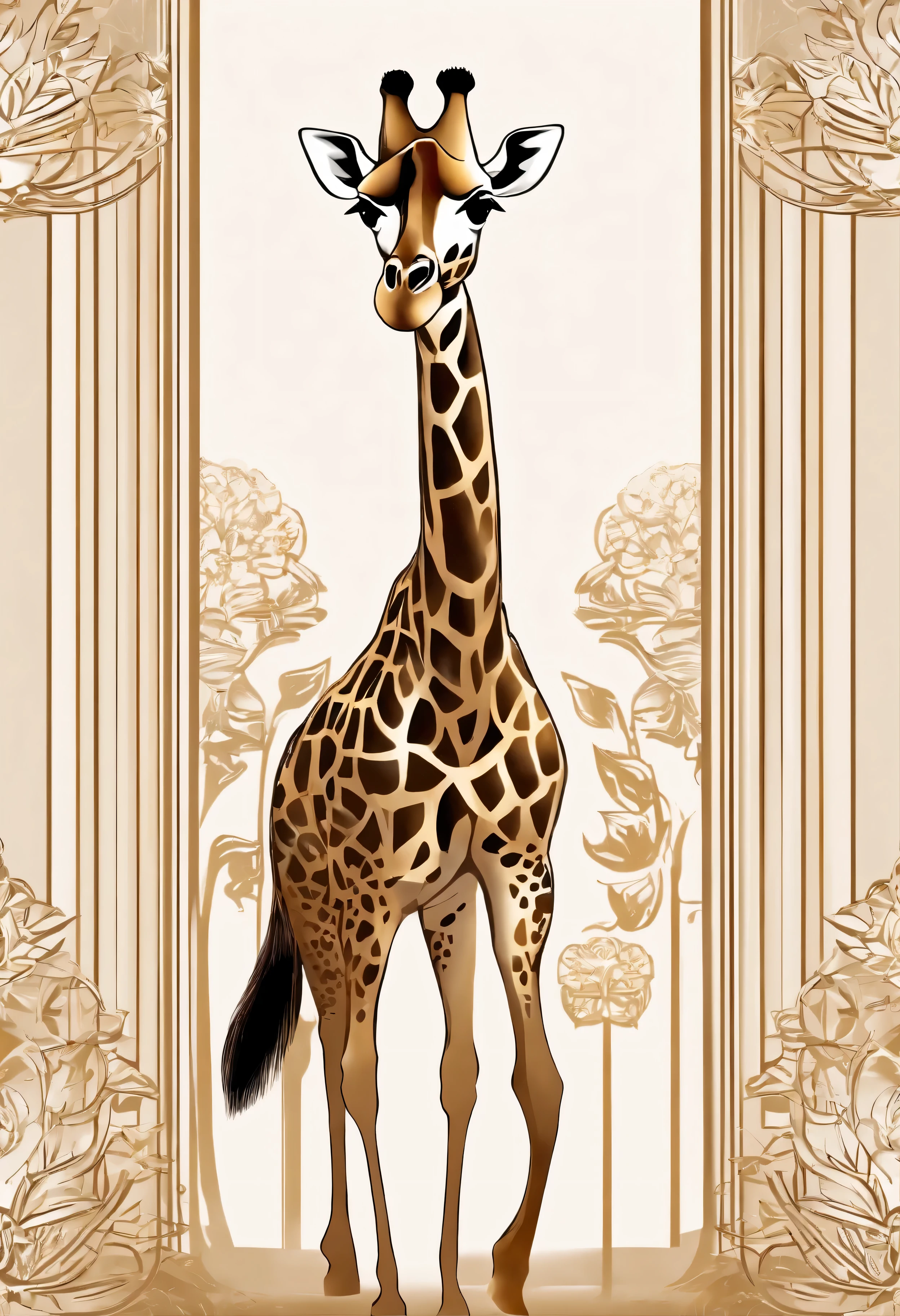 high quality Giraffe logo. The (majestic,elegant) Giraffe is depicted with (full body, elongated,golden) neck and (striking,bright) eyes. The logo exudes a sense of (sophistication,royalty,grandeur) with its (luxurious,classy) appearance. The colors used in the design are (rich,vibrant), including shades of (gold,brown). The lighting is (soft,subtle), highlighting the intricate details and adding depth to the overall composition. The logo represents a (prestigious,high-end) brand or organization, symbolizing grace, elegance, and a touch of (luxury,sophistication). the background is blank.