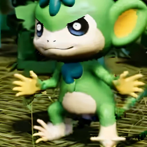 tanzee,green ey,full body,cute,looking at viewer,no humans,pokemon.\(creature\),simple background,smile,solo,standing.
