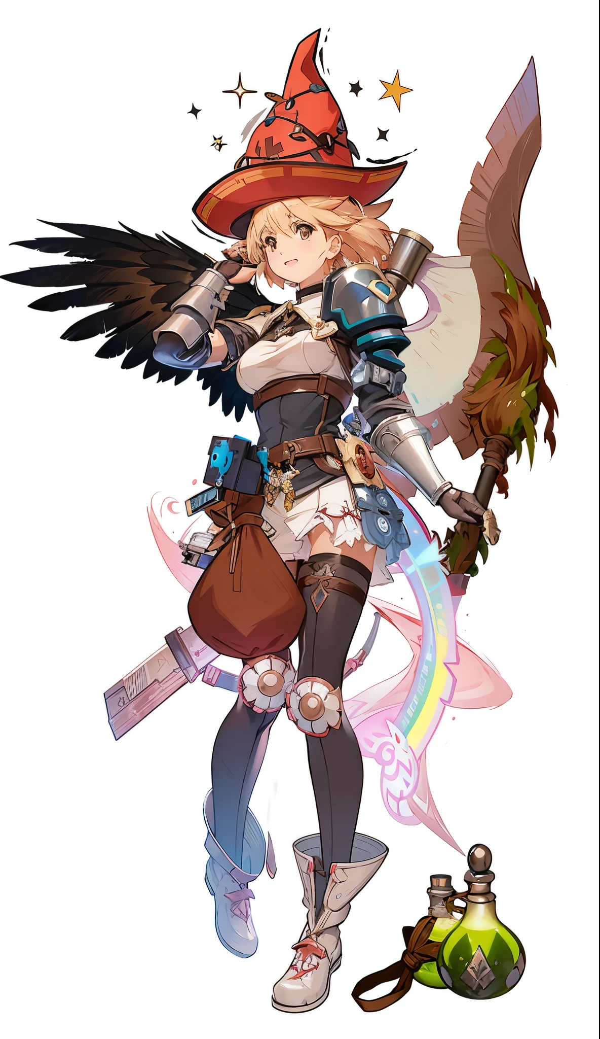 witch with a broom and a bird on her back, mechanized valkyrie girl, cushart krenz key art feminine, ( ( character concept art ) ), angel knight girl, granblue fantasy, character art of maple story, female protagonist 👀 :8, official character art, jrpg character art, from xenoblade chronicles, character artwork, pretty female cleric