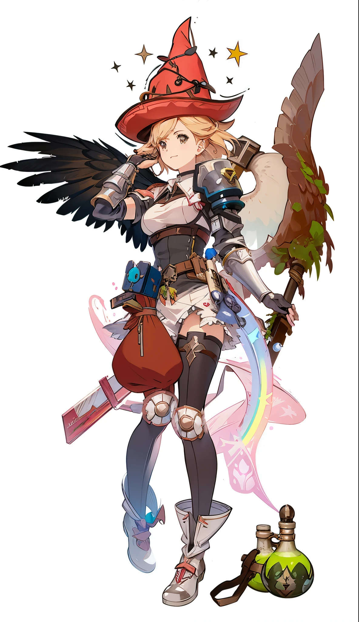 witch with a broom and a bird on her back, mechanized valkyrie girl, cushart krenz key art feminine, ( ( character concept art ) ), angel knight girl, granblue fantasy, character art of maple story, female protagonist 👀 :8, official character art, jrpg character art, from xenoblade chronicles, character artwork, pretty female cleric