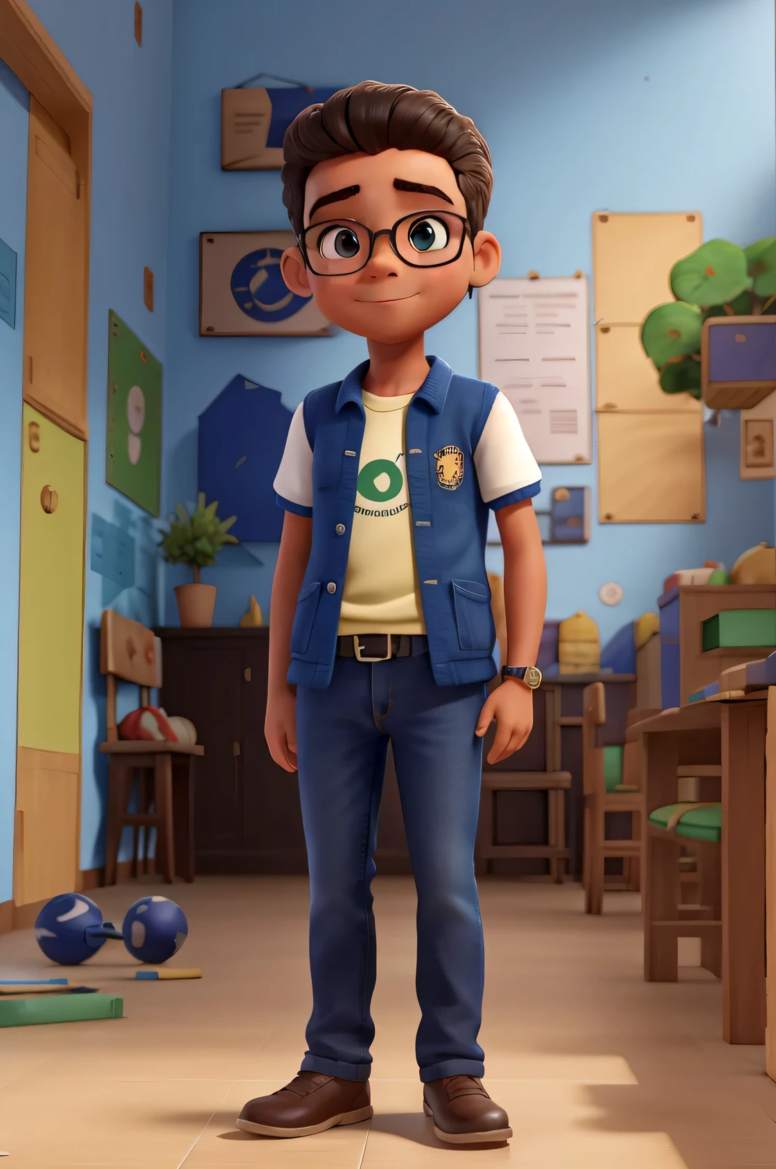fundo sala de aula com alunos sentados e relogio ao fundo