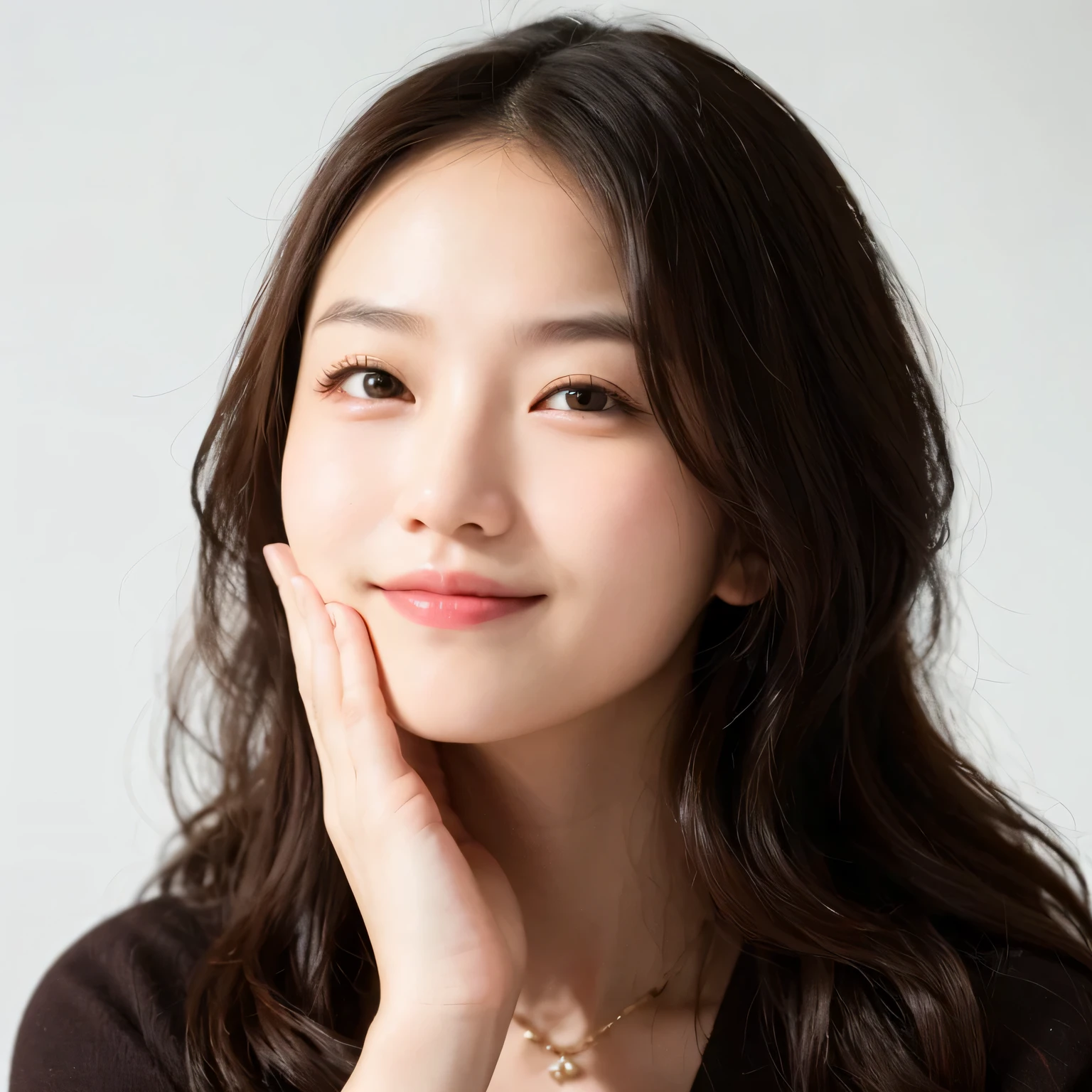 there is a woman with a white face and a brown shirt, woman with porcelain skin, asian face, chiho ashima, deayami kojima, young adorable korean face, young woman's face, kiyoko suzuki, korean woman, japanese facial features, a young asian woman, woman's face, an asian woman, right - half a cheerful face