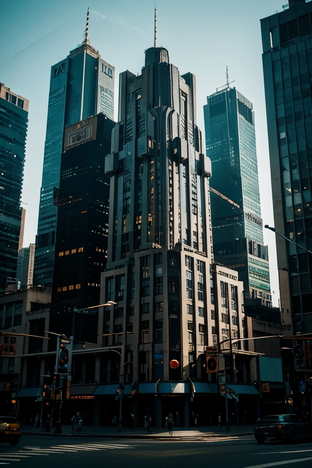 a cyberpunk art deco building in New York