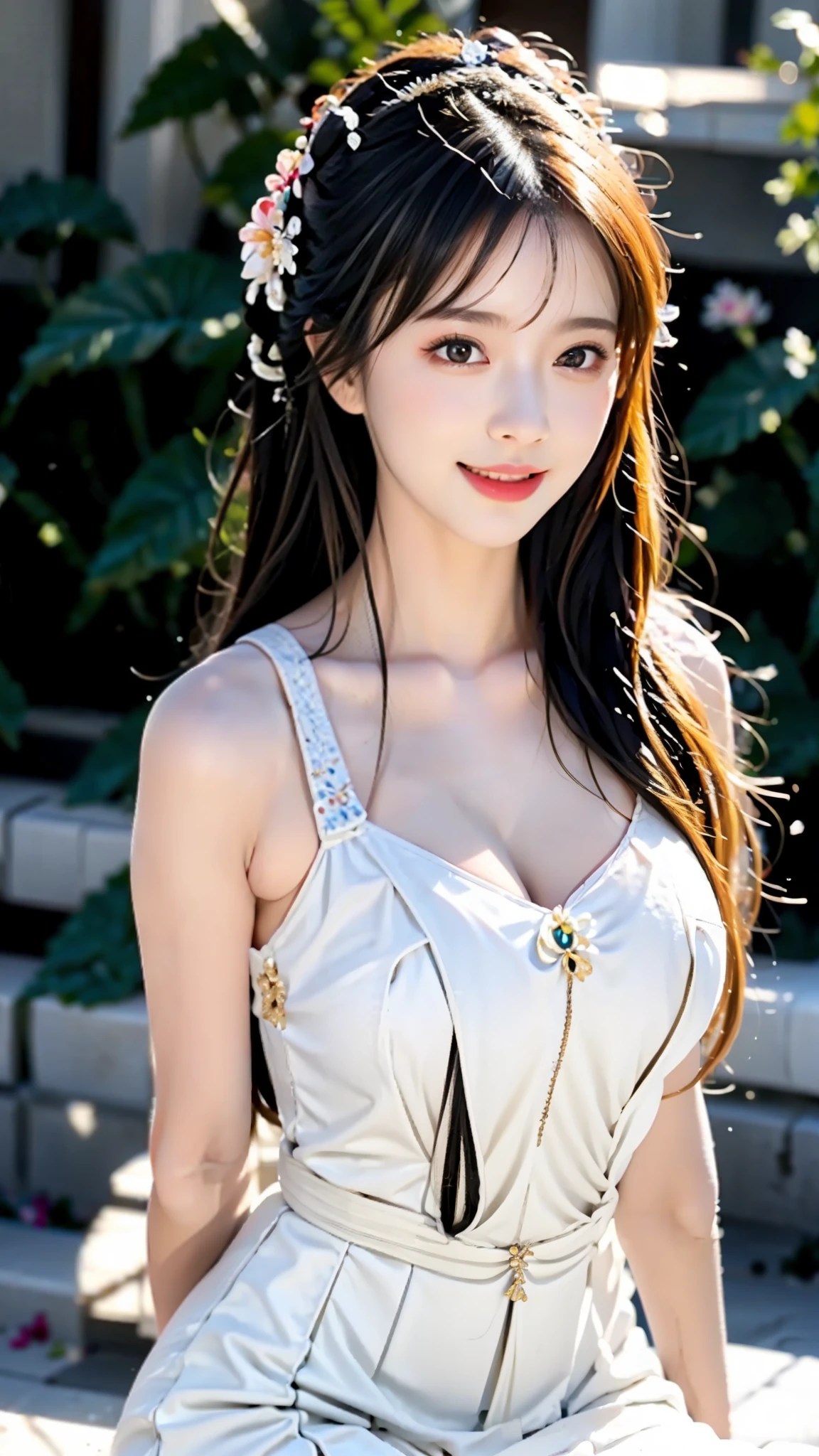 Several women in white school uniforms pose sexy, harem, cushion, a lot of light