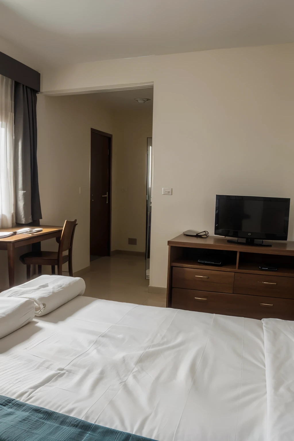 ((Mejor calidad)), ((obra maestra)), (detallado), cara perfecta, habitacion de hotel
