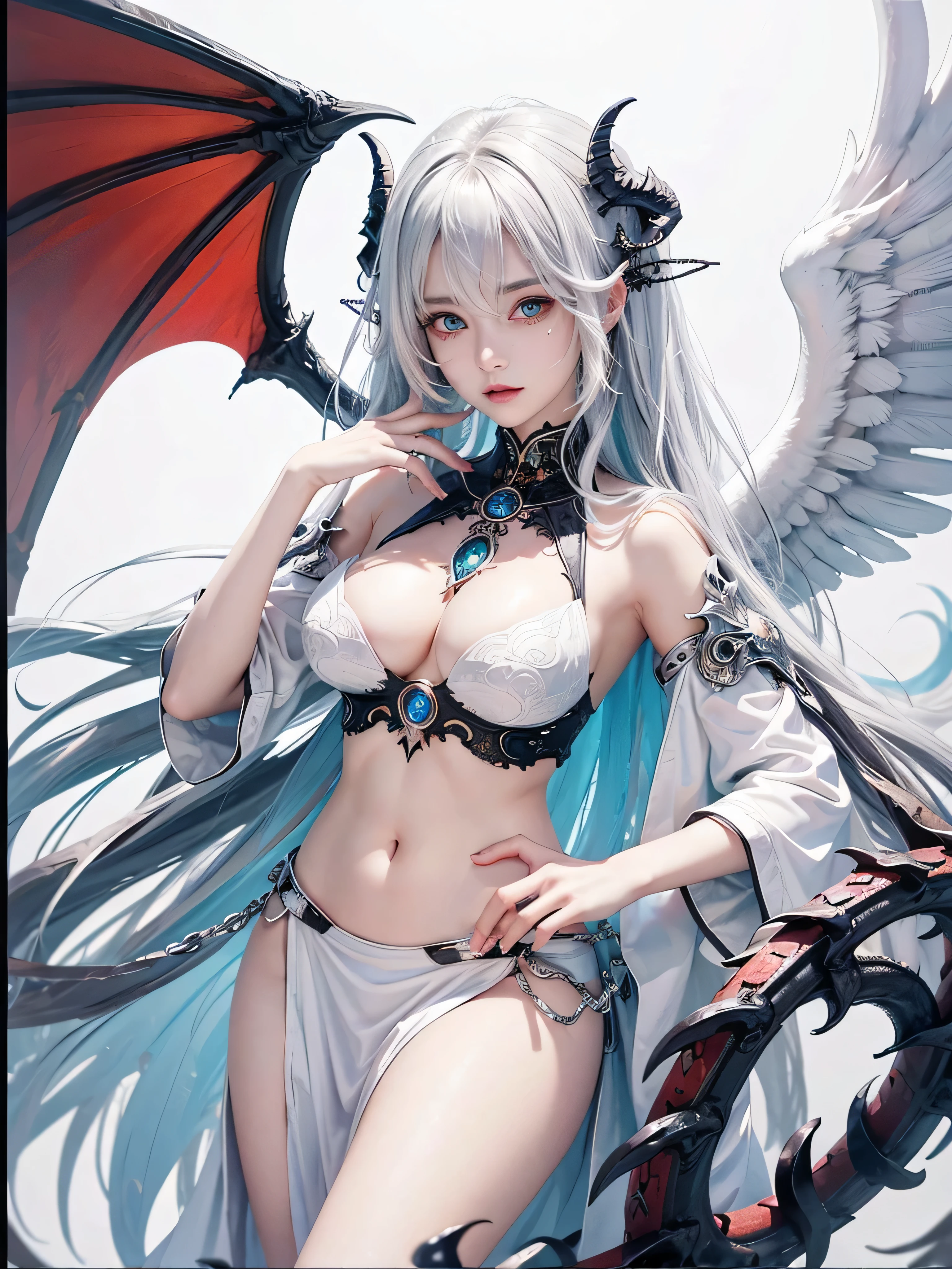 Monster angels that look sacred,His eyes are waiting for heterochromia,His whole body consists of a huge one-eyed eye,and a metal ring around one eye,The ring is crawling with the eyeball,The dragon has many wings on the white holy angel