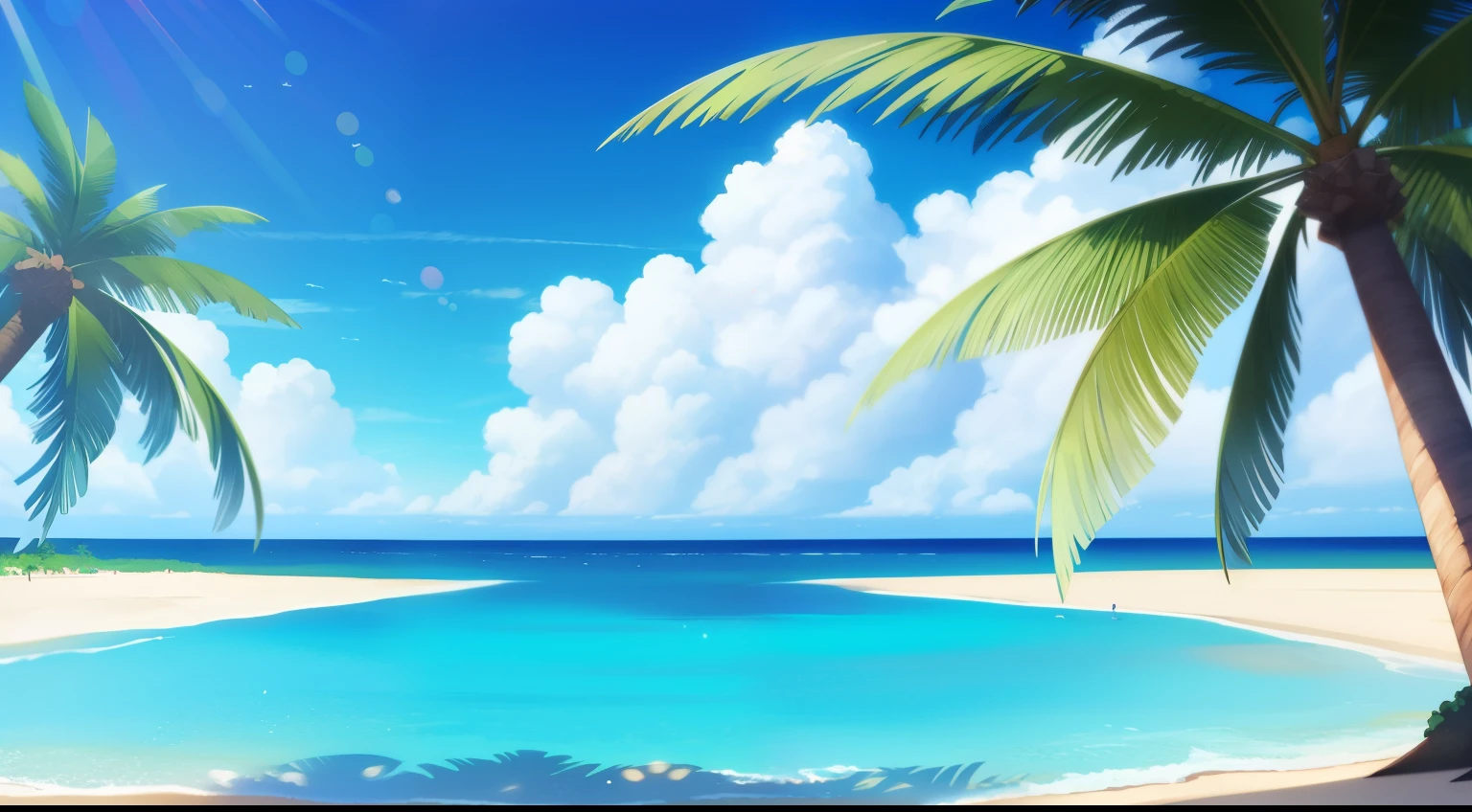 On a paradise island beach with palm trees, 4K