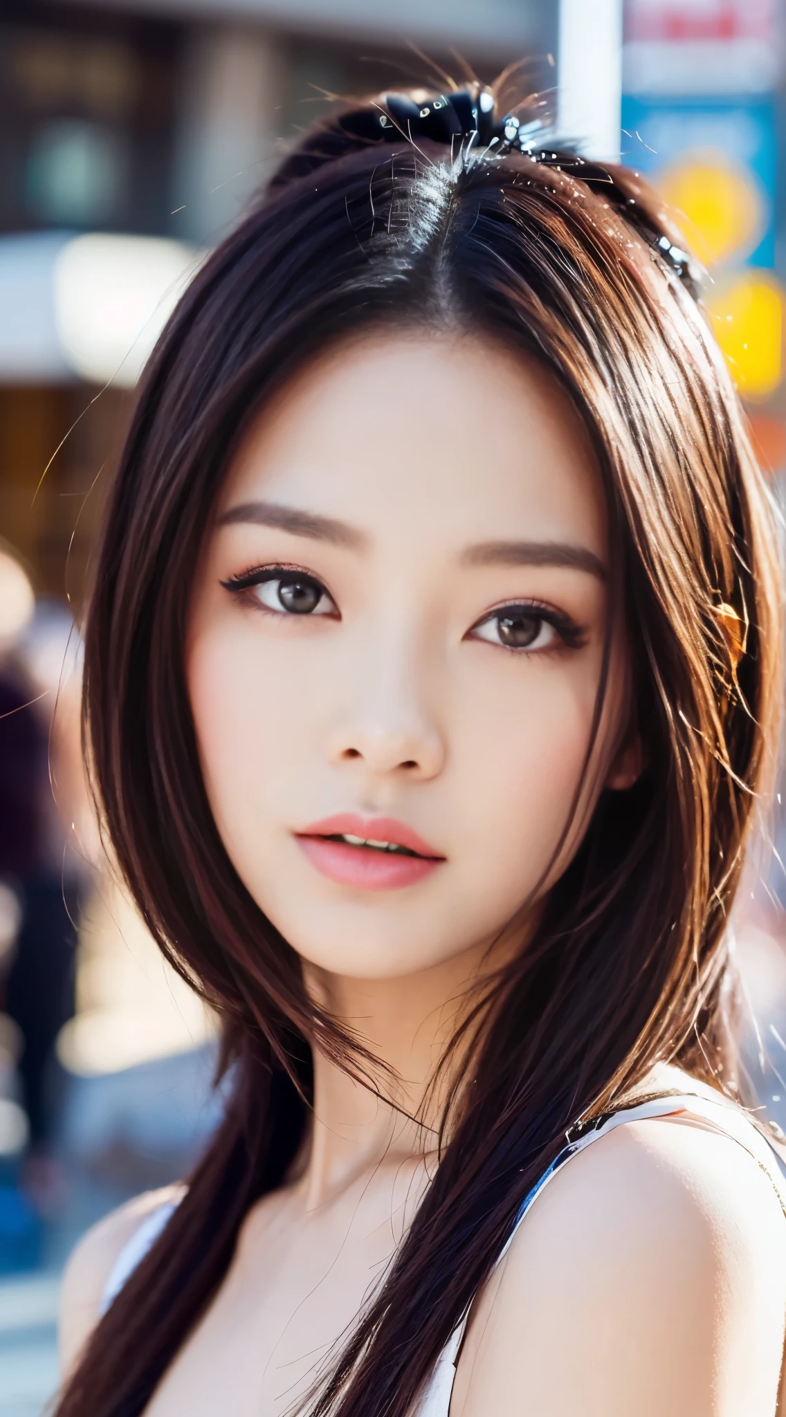 sharp focus: 1.2, beautiful woman with perfect style: 1.4, thin, colorful, city, Highly detailed face and skin texture, fine eyes, double eyelid