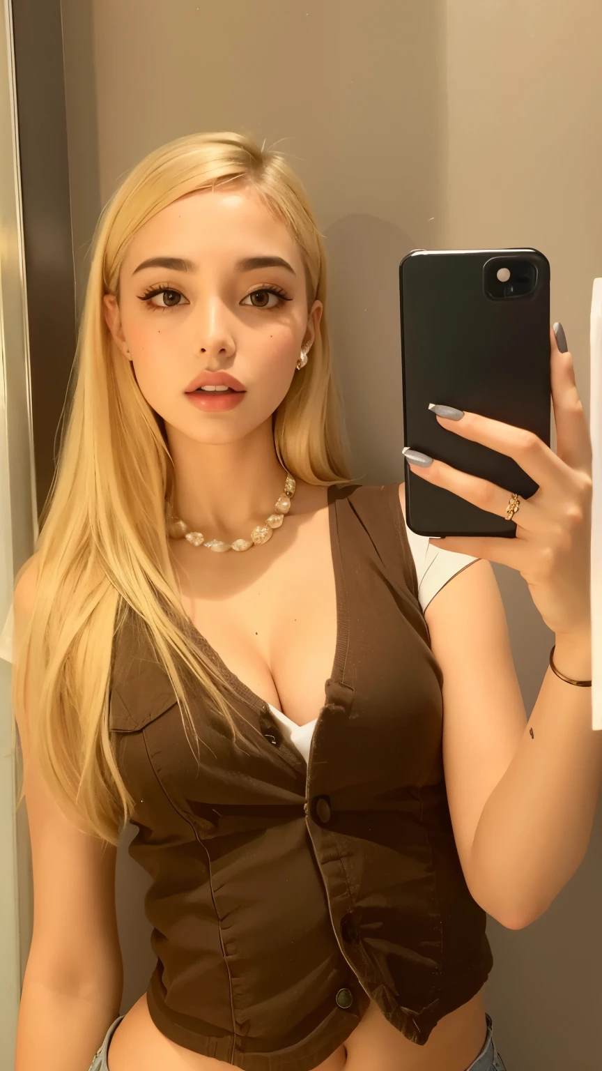 Mulher loira tirando uma selfie em um espelho com um celular, face like exposed ester, ava max, modelo do instagram, Retrato de Sophie Mudd, cerveja madison como leeloo, 18 anos de idade, Bella Poarca, thick lips, Cerveja suave rainha do diabo madison, retrato de Kim Petras, 2 modelo feminino de 4 anos, usando colar de conchas brancas, colar de surfista, colar de concha branca praiana, colar artesanal