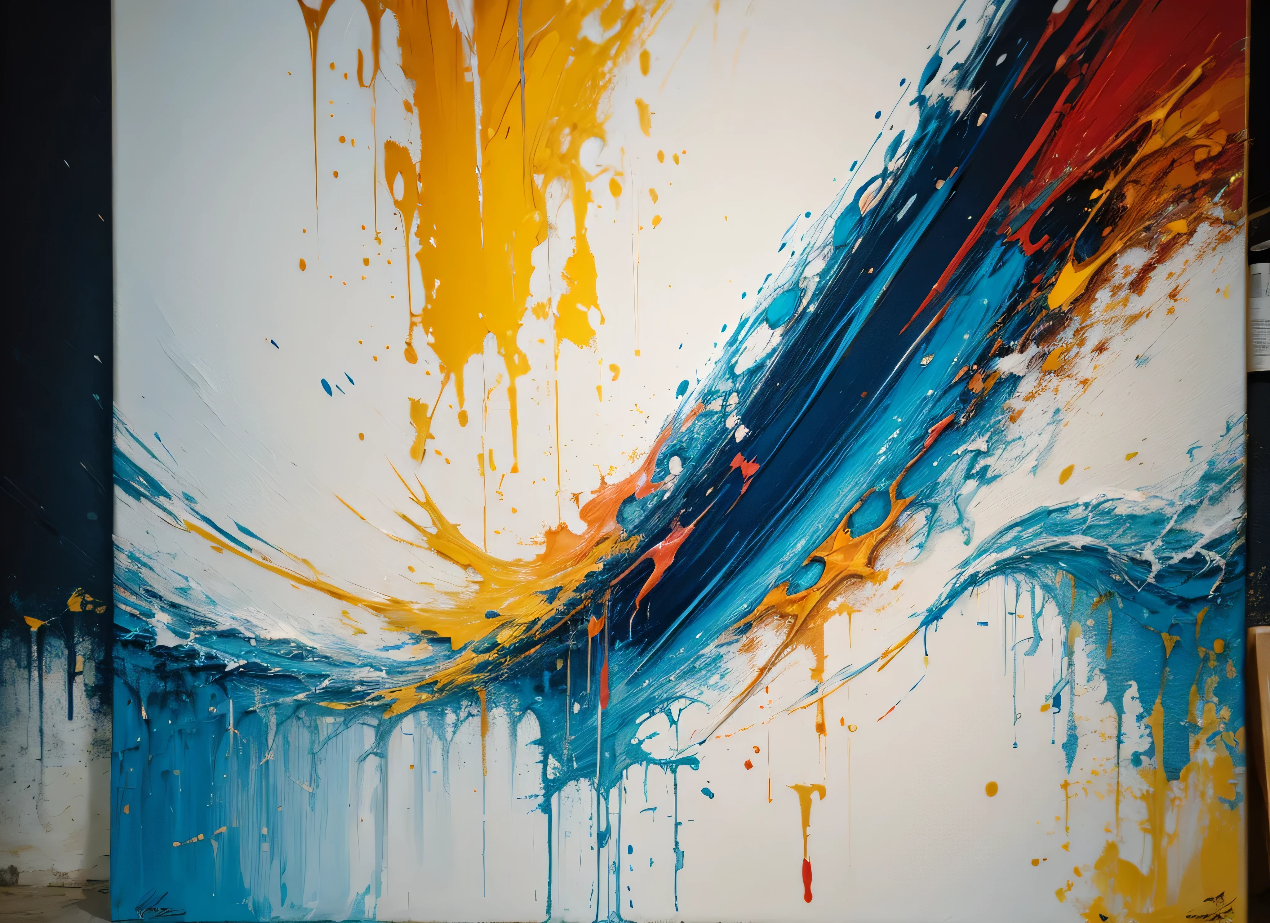 abstract Pintura on canvas with canvas textura, Cores lindas, 8k, muito afiado, detalhes, abstract Pintura, cores frias, textura, Pintura, pinceladas