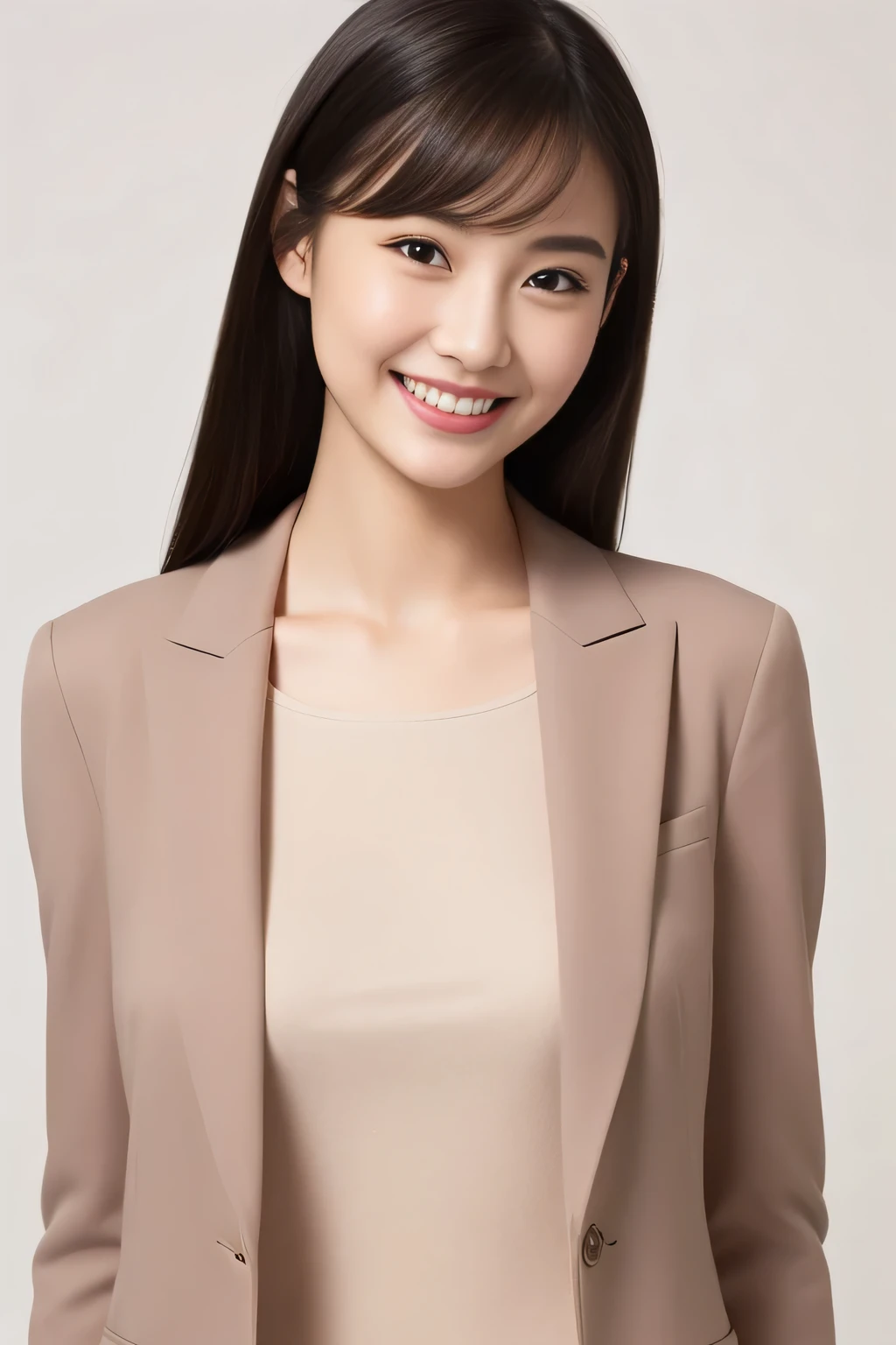 The face is a hostess、Please wear a jacket suit、high quality、surreal、healthy、smile、Perfect slender figure、beauty of japan、beautiful eyes、perfect face、beautiful skin、white background