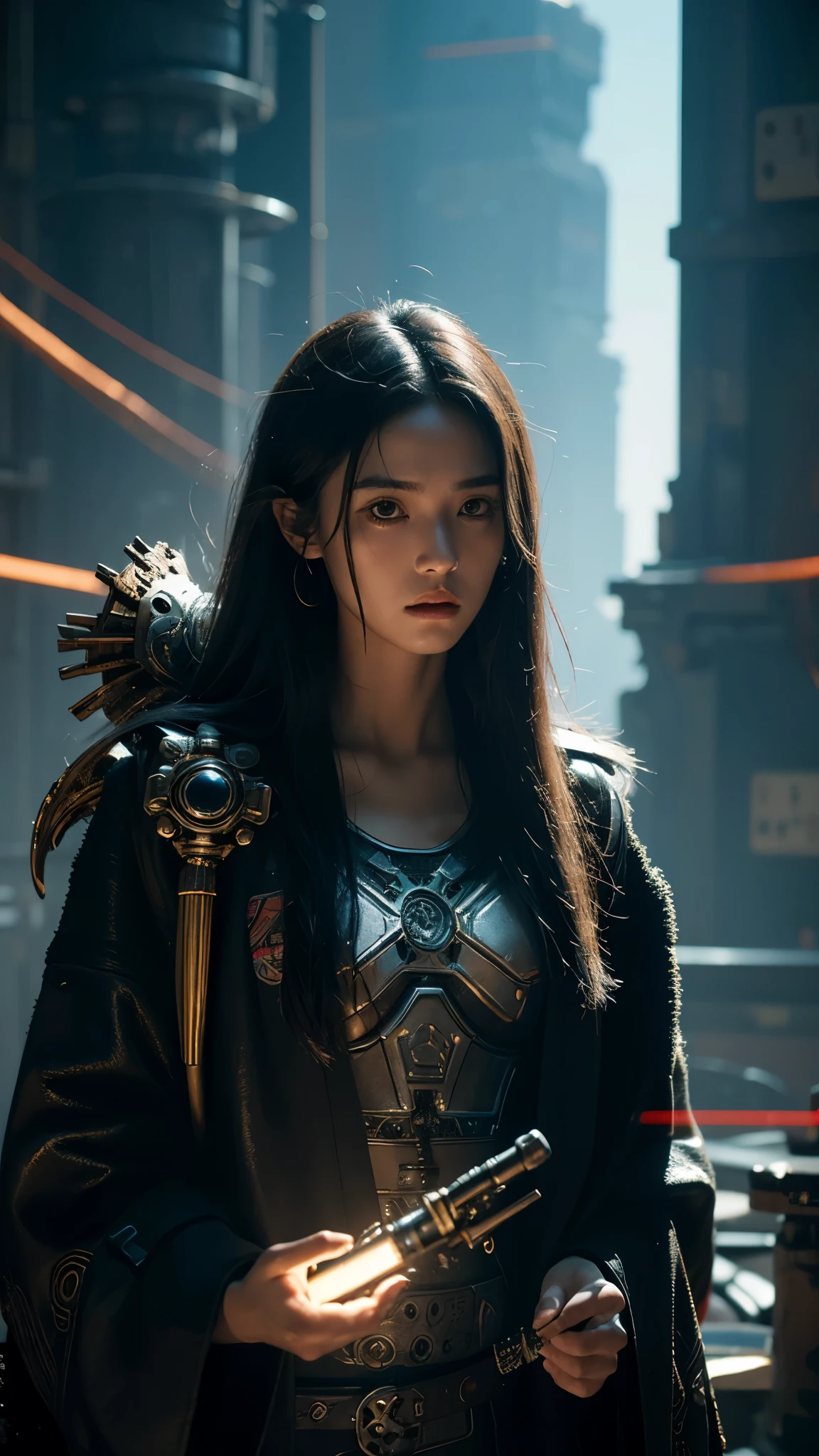 (Cyberpunk:1.1), Aztec god, (axolotl:1.05), dark-fantasy, kodak portrait 400, 8k, soft light, volumetric lighting, highly detailed, britt marling style 3/4, portrait photo of a war female Aztec god in a chemical laboratory + face, face is skullbone with scars, intricate, elegant, highly detailed, devil-armor, 2D motifs detailed dark tribal digital painting, artstation, concept art, smooth, sharp focus, illustration, art by Otomo Katsuhiro and ShirÅ Masamune and Oshii Mamoru. Cosmic light in backfront, emissive wiring