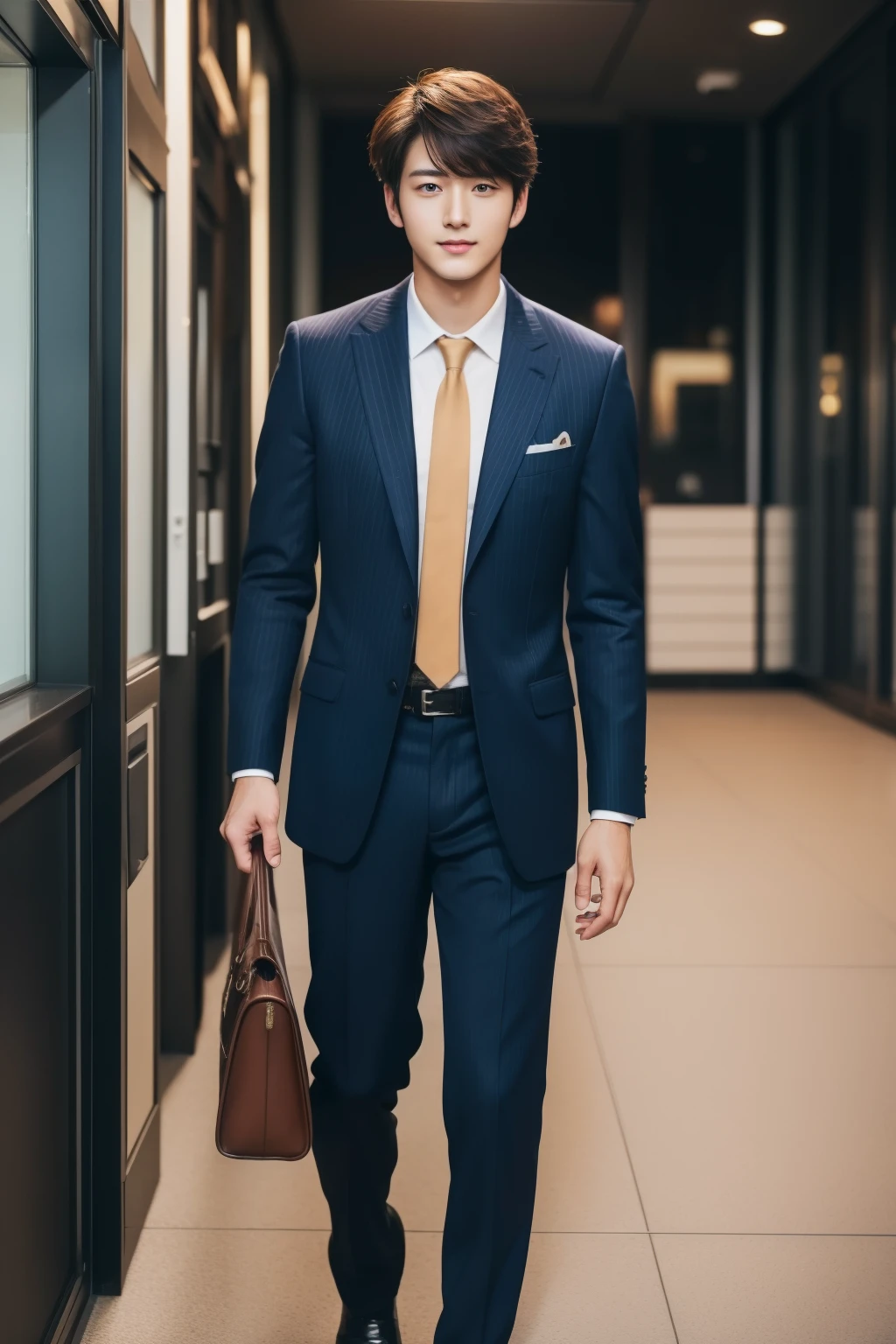 20-year-old refreshingly handsome new employee、　（Super cool S-class guy in a suit）、　Japan boys at 20 years old、　businessman、　Ultra-luxury suits、　Brown color suit、　s Office、　Stand in a suitＳYoung handsome man、　Full body photo、　（Highly detailed photos of CG Unity 8K）、　（A highly detailedＳHandsome man in class）、　（Photo Real）、　　（（top-quality））、　ultra-detailliert、　（​masterpiece）、　An ultra-high picture quality、　tall、　viewer、　Gentle man、　Very beautiful hair、　Shorthair、　Bright photo、　Handsome like a model、　Handsome like an idol、　Luxury Watches、　Cool belt、　japanes