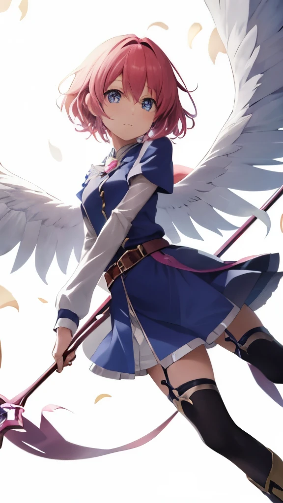 (In 8K, anime style, look at the viewer, light shines on your face), Magical Girl, Using magic, {{{{Have a magic cane}}}}, flying in the sky, boots with wings, belt with a mechanism, Coloring in pastel colors