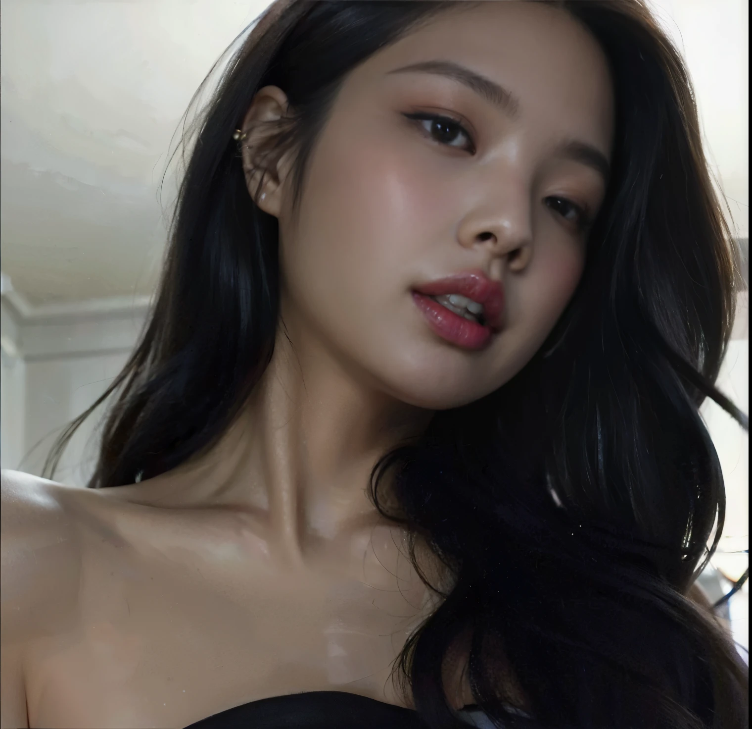um close up de uma mulher com longos cabelos pretos usando um vestido preto, Jennie Blackpink, an Asian woman, Asian girl, Beautiful Asian girl, Beautiful Asian woman, Asian girl with long hair, gorgeous chinese model, Mai Anh Tran, Asian women, Asian face, basia tran | | |, Retrato Sophie Mudd, a young asian woman, Asian woman, imagem vazada