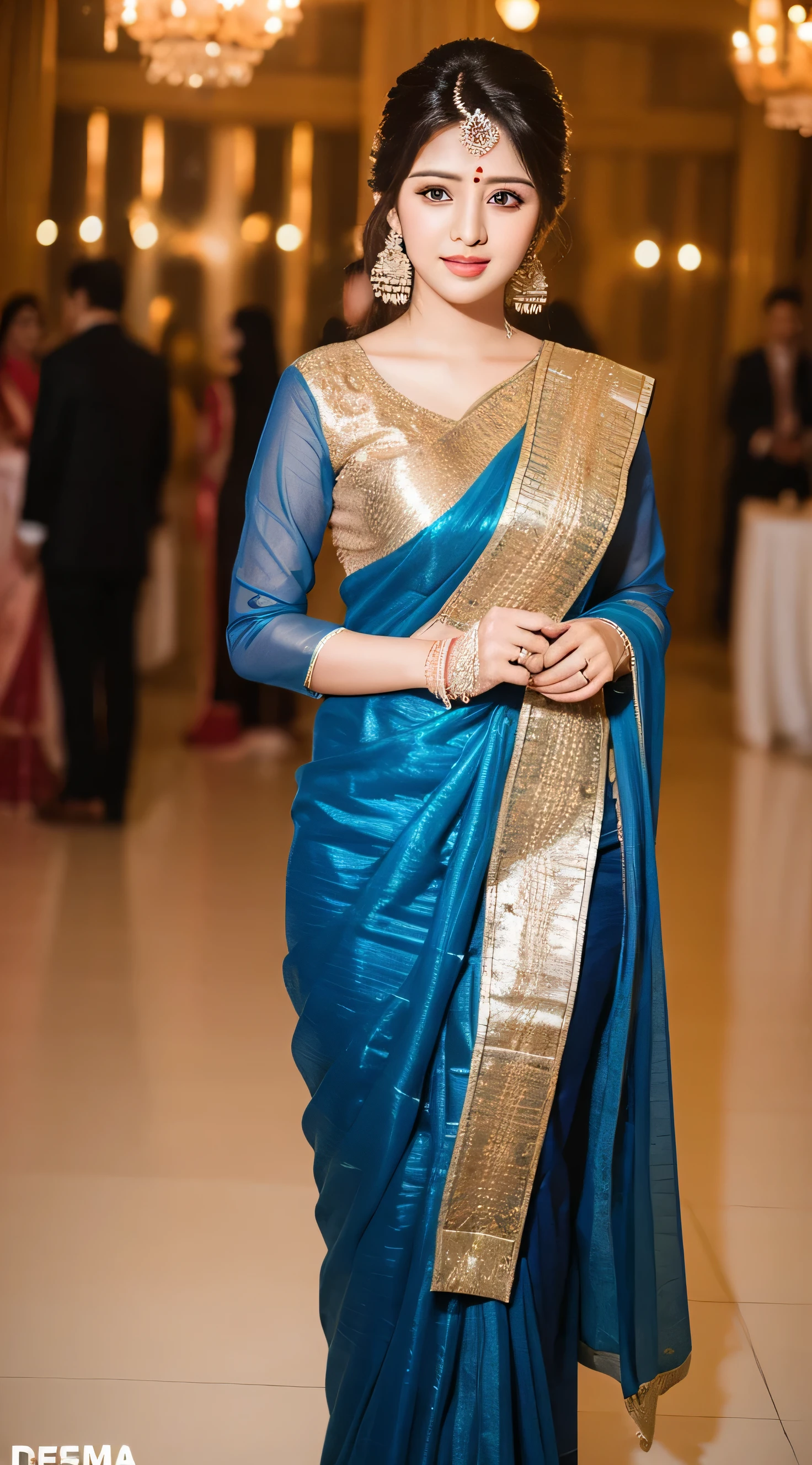 beautiful Indian girl wearing traditional attire with a great figure and background in wedding with dema lighting