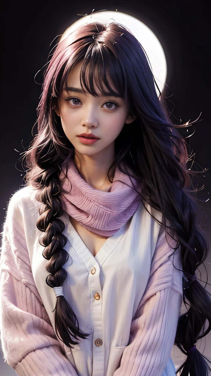 1 6 year old girl,Elementary school student wearing a red scarf,child,Cute little girl skin color,Purple hair big breasts、purple hair、long hair、single strand thick braid、purple eyes,Cute pink lips,wearing a bright shirt,in a pastel color palette aurorapunk style,Anime illustration of her face,Animated GIFs,Finger animation,Fascinating sketches,Smooth and shiny,Hazy,super blanket style,White background - AR 1:1--Niji 5--Stylistic expression--S 50,solid color background,No makeup,Super cute face without makeup