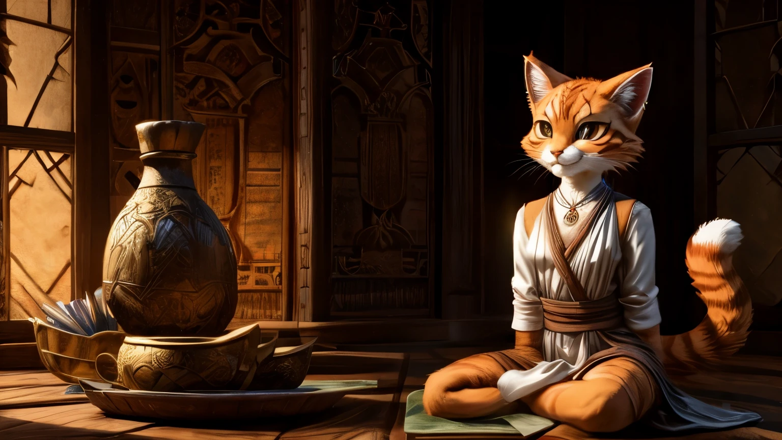 orange cat，Guanyin Bodhisattva