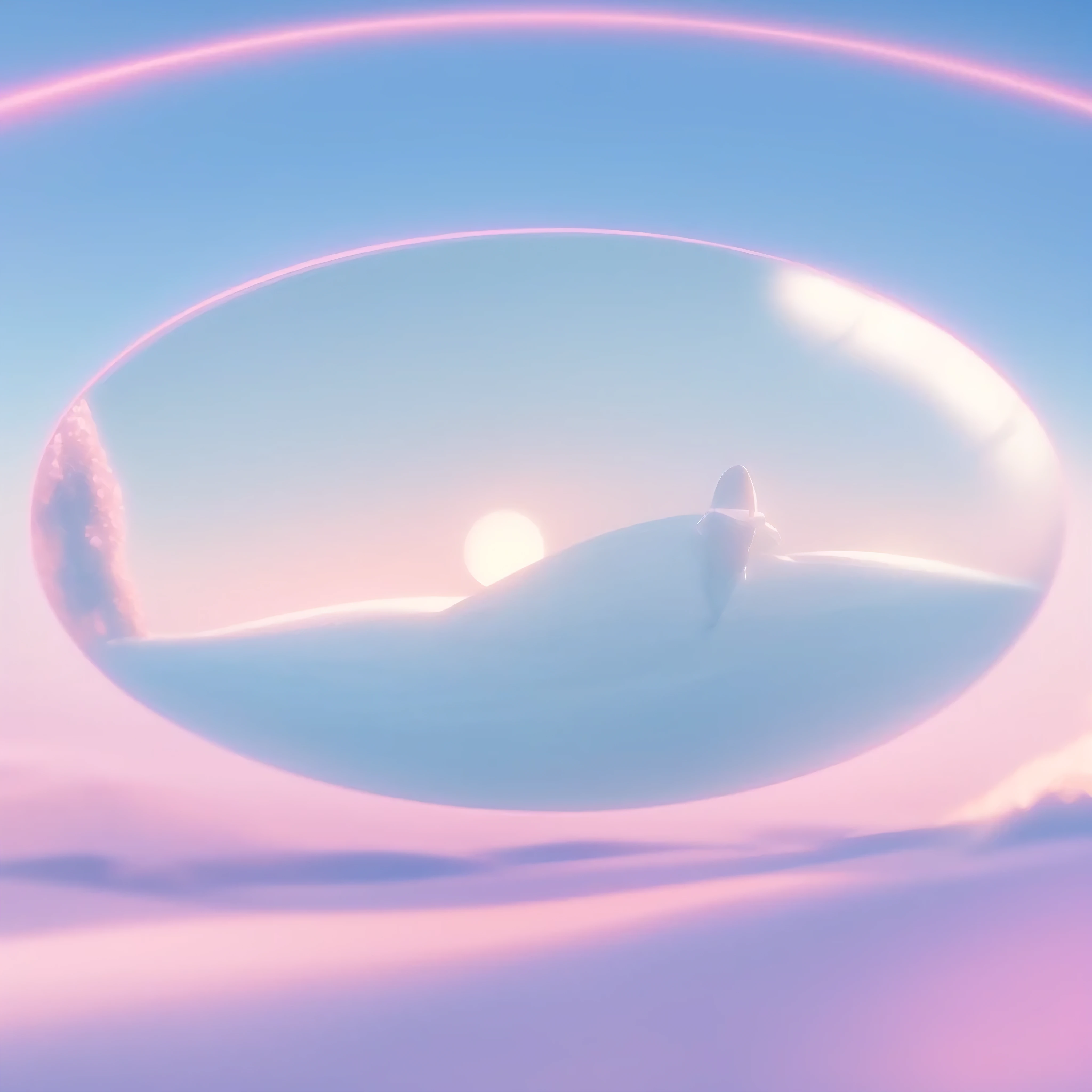Close-up of round object in desert landscape, Vaporwave wallpaper environment, vaporwave sunrise background, vaporwave aesthetics, A world that can only be seen through portals, dream wave aesthetic, Sandy white moon landscape, vaporwave artwork composition, ethereal background, Vaporwave background, Dreamy and ethereal atmosphere, Vaporwave surreal ocean, vaporwave art, Blue Moon Ray Tracing, ethereal scenery