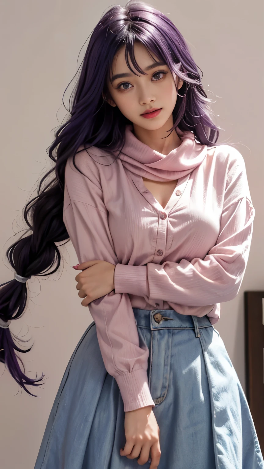 1 6 year old girl,Elementary school student wearing a red scarf,child,Cute little girl skin color,Purple hair big breasts、purple hair、long hair、single strand braid、headgear、purple eyes,Cute pink lips,wearing a bright shirt,in a pastel color palette aurorapunk style,Anime illustration of her face,Animated GIFs,Finger animation,Fascinating sketches,Smooth and shiny,Hazy,super blanket style,White background - AR 1:1--Niji 5--Stylistic expression--S 50,solid color background,No makeup,Super cute face without makeup