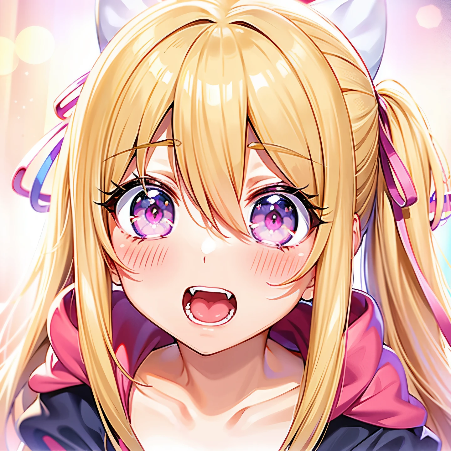 anime girl with long blonde hair and pink eyes staring at the camera, anime best girl, anime visual of a cute girl, anime girl named lucy, extremely cute anime girl face, kinmoza!, anime hi-fructose, yami kawaii, cute anime face, anime moe artstyle, nagatoro, perfect anime face, rei hiroe, in an anime