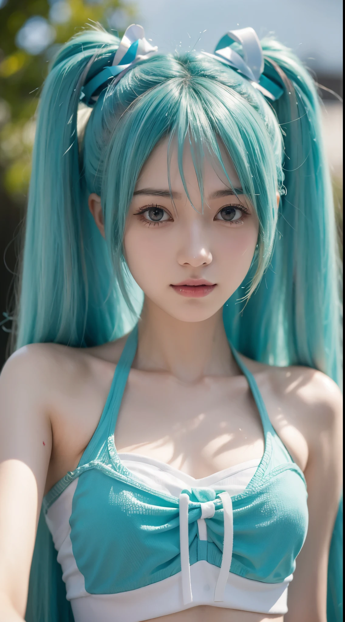 Hatsune Miku, ((sin ropa) (To Brás) (Sin bragas)), ((Sin censura) (totalmente desnudo) (helado )), lindo, adolescente, encantador, sexy, Pose juguetona, Clima nevado