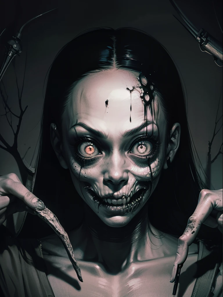 (Junji Ito illustration+detailed+horror theme:1.5+black and white+creepy atmosphere+disturbing characters)