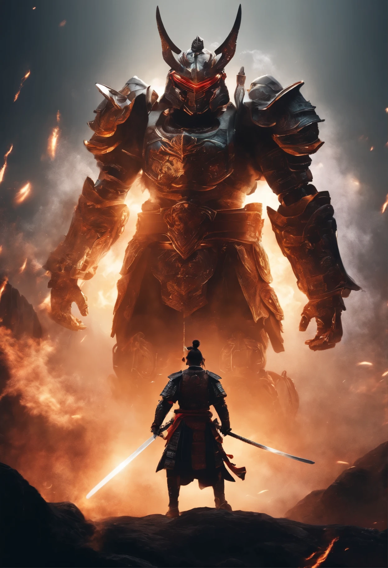 Samurai drawing sword Half-kneeling posture Frontal mecha face Mechanical ascension There is a scene of explosion behind the sword light overflowing 4K
