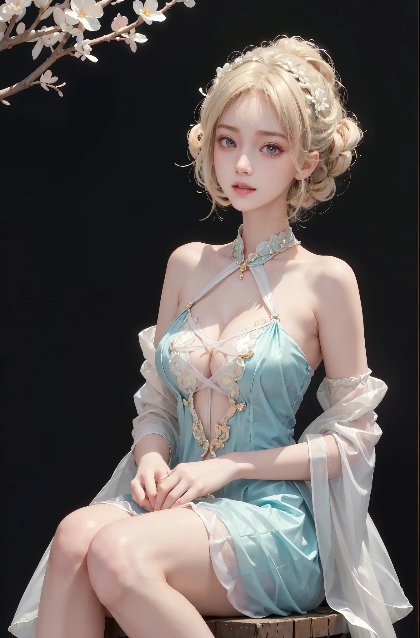 Sweet girl clothes10,korean dress, (full body), (Surrealism), (illustration), (Resolution enhancement), (8k), (Very detailed), (Best illustration), (beautiful and delicate eyes), (best quality), (super detailed), (masterpiece ), ( wallpaper), (Detailed face),one blonde, curls,(High top fade in and out:1.3), (Smile brightly, bright look), dark theme, soothing tone, pastel colors, high contrast, (natural skin texture, Surrealism主义, soft light, impatient),exposure blending, medium shot, Bokeh, (human development report:1.4), high contrast, (Movie, teal and orange:0.85), (pastel colors, fade, soothing tone:1.3), high saturation, (super detailed:1.2),(big breasts :1.2)