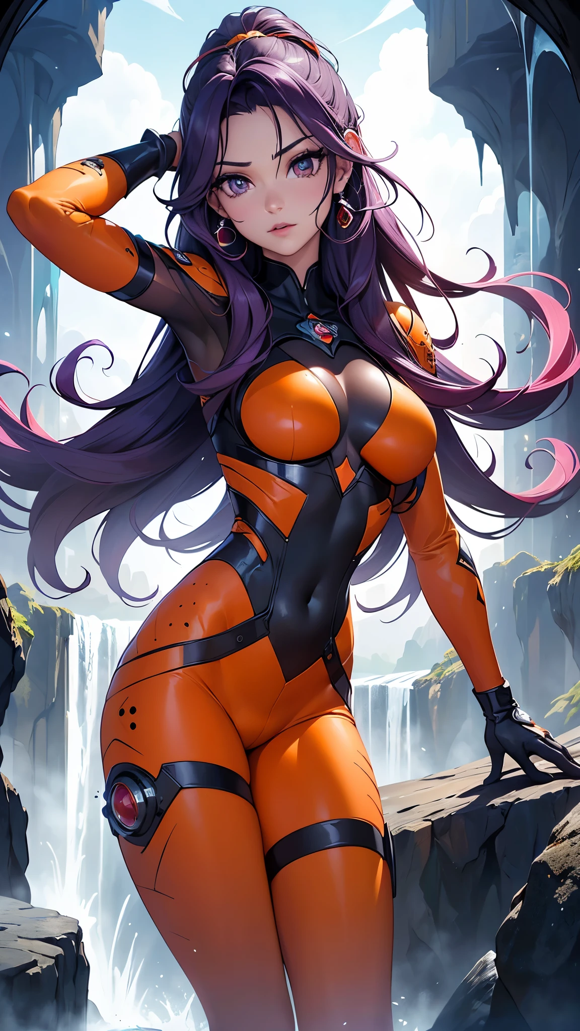 (La mejor calidad,A high resolution,Ultra - detallado,actual),Ariana Grande vestida con bodysuit rojo ciborg,dance balet ,fondo pared de hielo congelado caverna, cabello largo white canoso, ,More detailed 8K.motor irreal:1.4,UHD,La mejor calidad:1.4, fotorrealista:1.4, textura de la piel:1.4, obra maestra:1.8,obra-prima, mejor calidad,objeto Objeto], (detailed face features:1.3),(Las proporciones correctas),convexo Dedos detallados),(Ojos hermosos amarillos),  (pose vaquero) ,(bodysuit transparente rojo:1.4), (fondo hielo congelado caverna:1.4), (bodysuit orange+rojo ciborg:1.4), cabello largo rojo, (perfect anatomy ), (tiene un parche en el ojo de pirata:1.4) ,(cyber cyborg orange red bodysuit) 