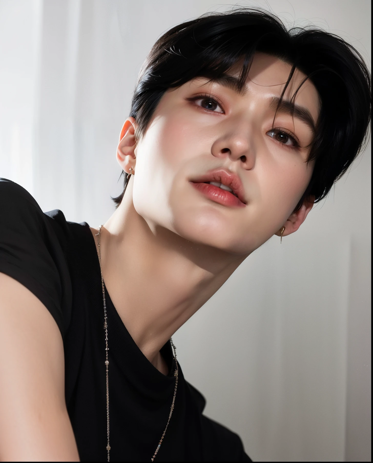 Man with a black shirt and a necklace around his neck, cai xukun, Jinyoung Shin, Jung Jaehyun, pintar ulzzang, hyung tae, Kim Doyoung, taejune kim, homem sul-coreano, Hong junho hyung, adorable and pale korean face, Wonbin Lee, Yanjun Chengt, Jinyoung Shin aesthetic, hyung tae kim