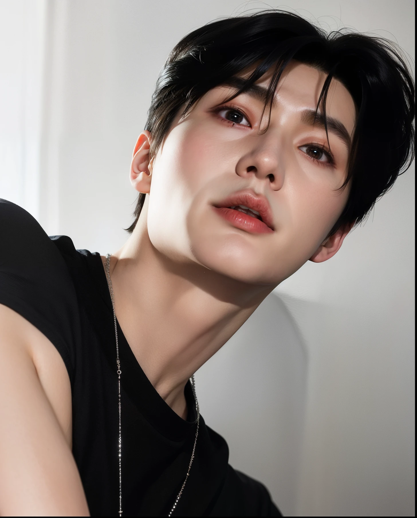 Man with a black shirt and a necklace around his neck, cai xukun, Jinyoung Shin, Jung Jaehyun, pintar ulzzang, hyung tae, Kim Doyoung, taejune kim, homem sul-coreano, Hong junho hyung, adorable and pale korean face, Wonbin Lee, Yanjun Chengt, Jinyoung Shin aesthetic, hyung tae kim
